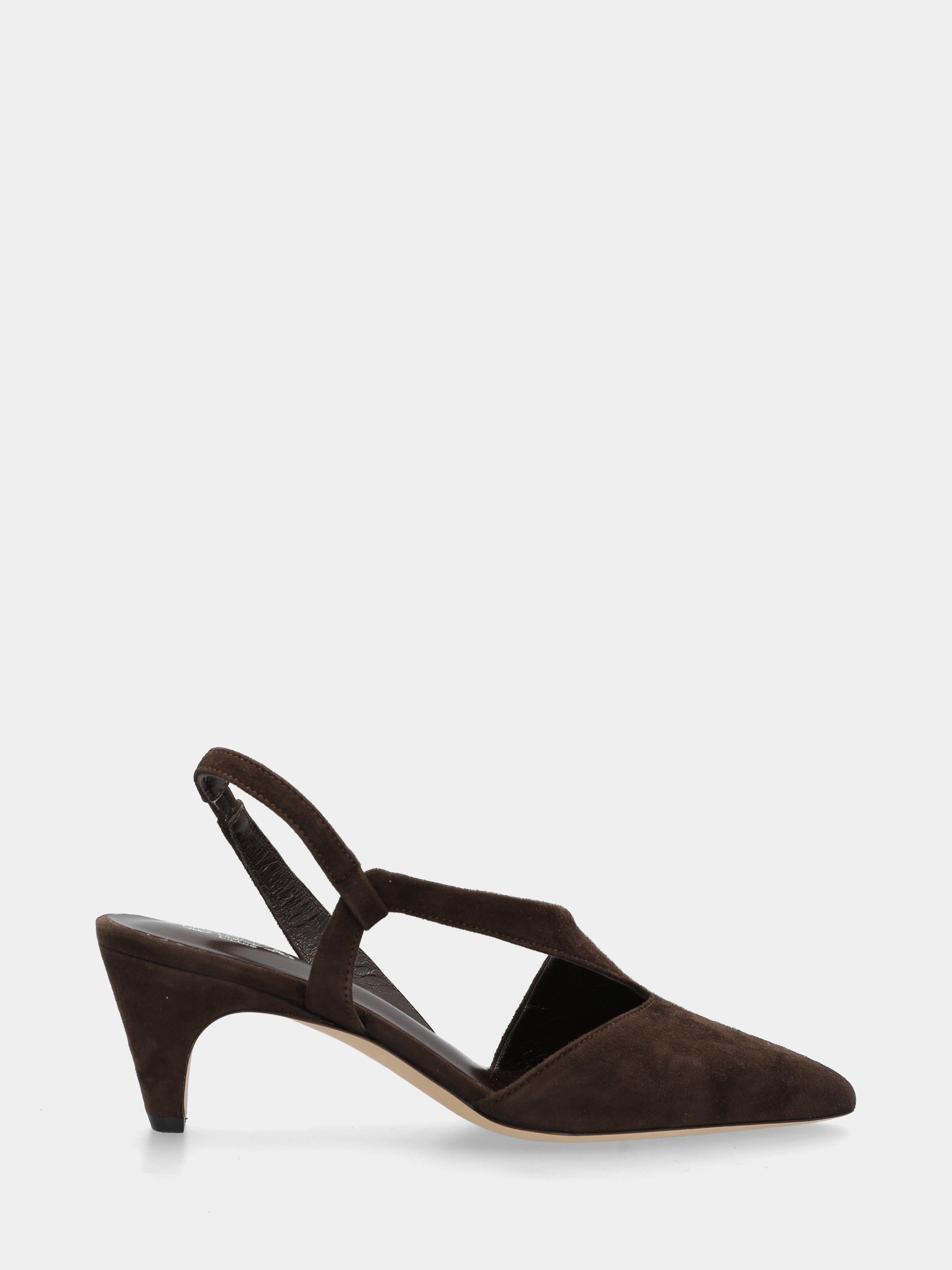 Slingback in camoscio testa di moro con tacco semi conico