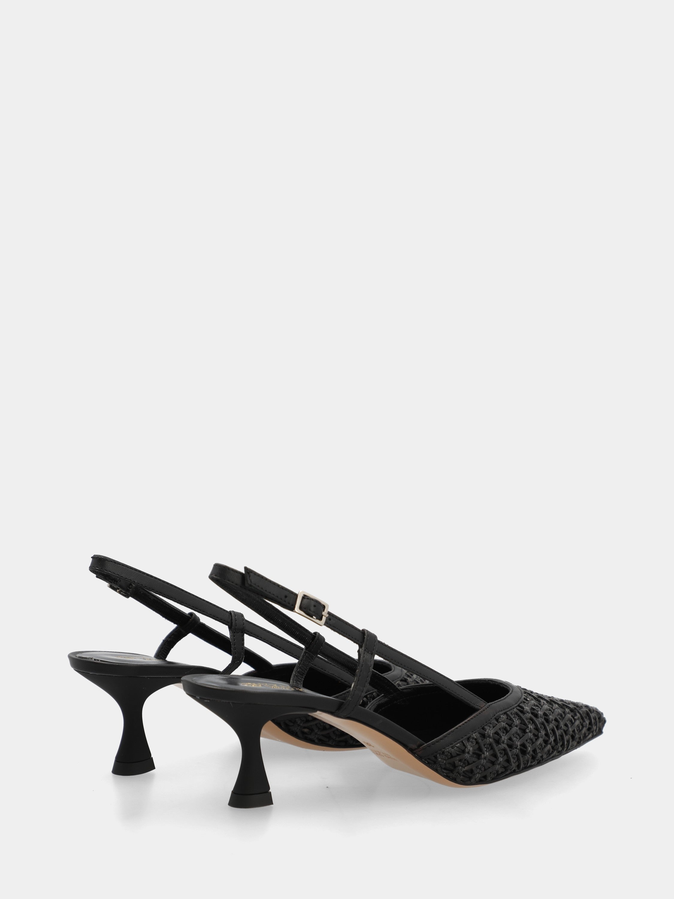 Black woven raffia slingback with cup heel