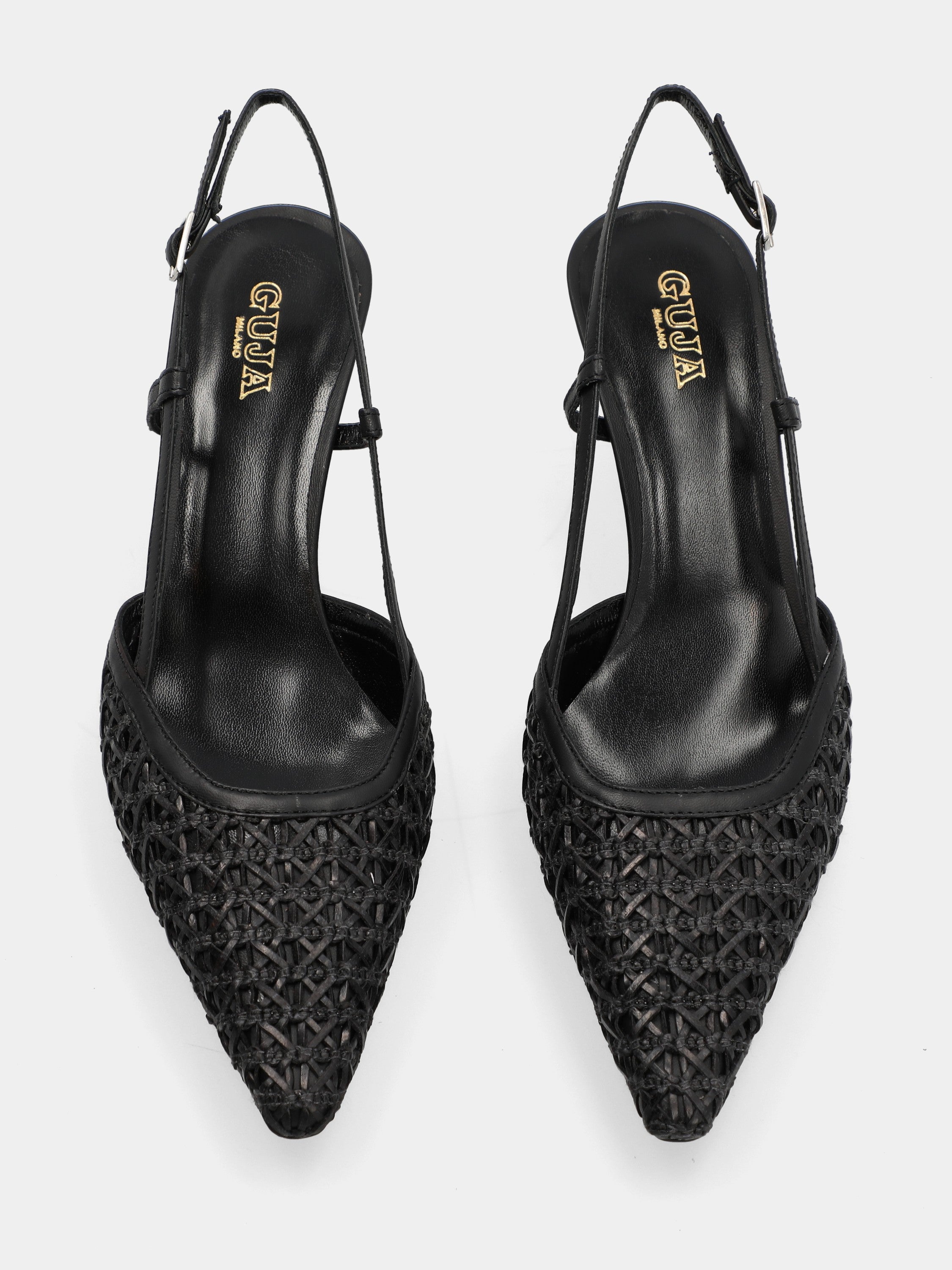 Black woven raffia slingback with cup heel