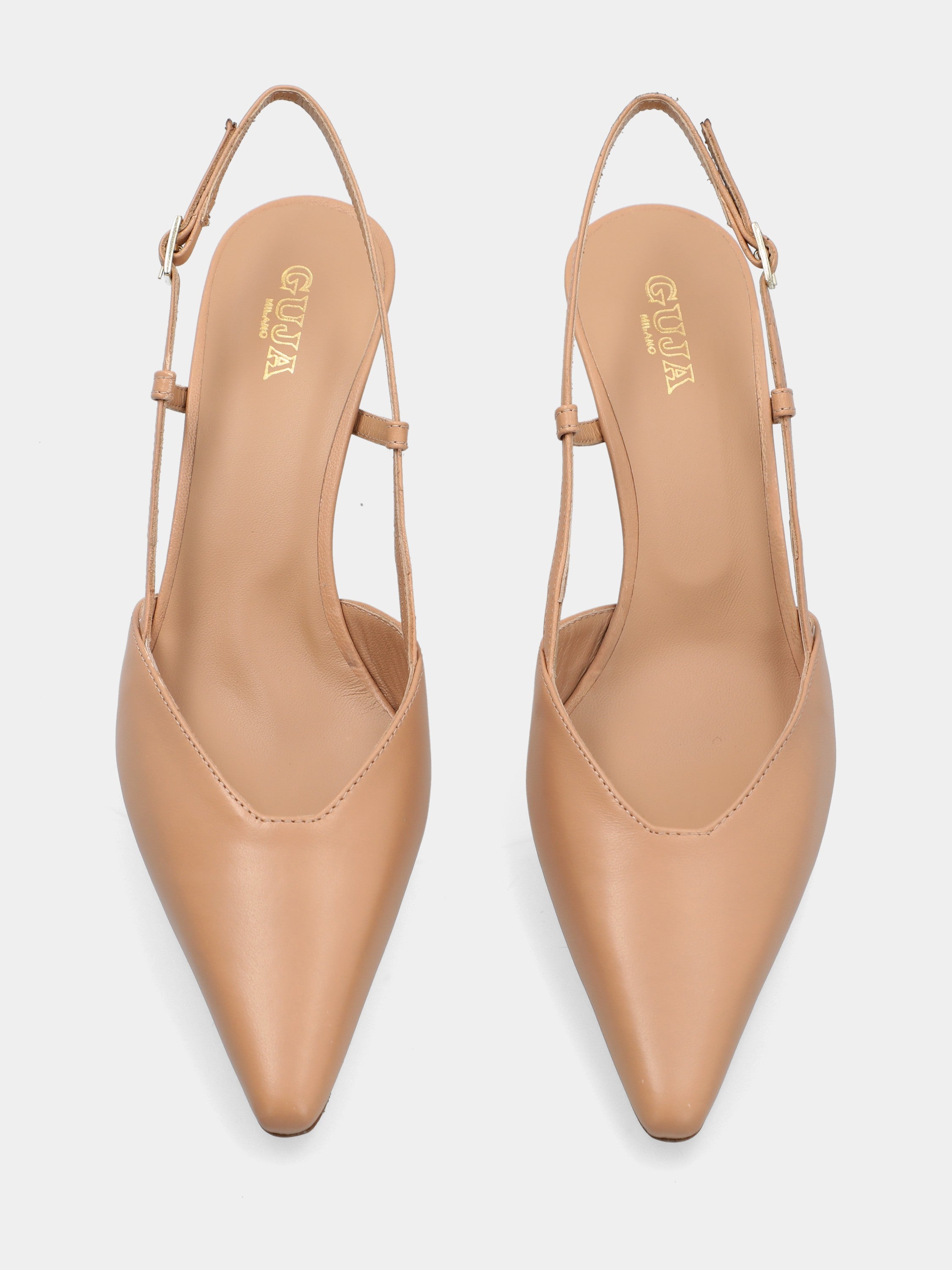 Nude nappa slingback with square pointed toe