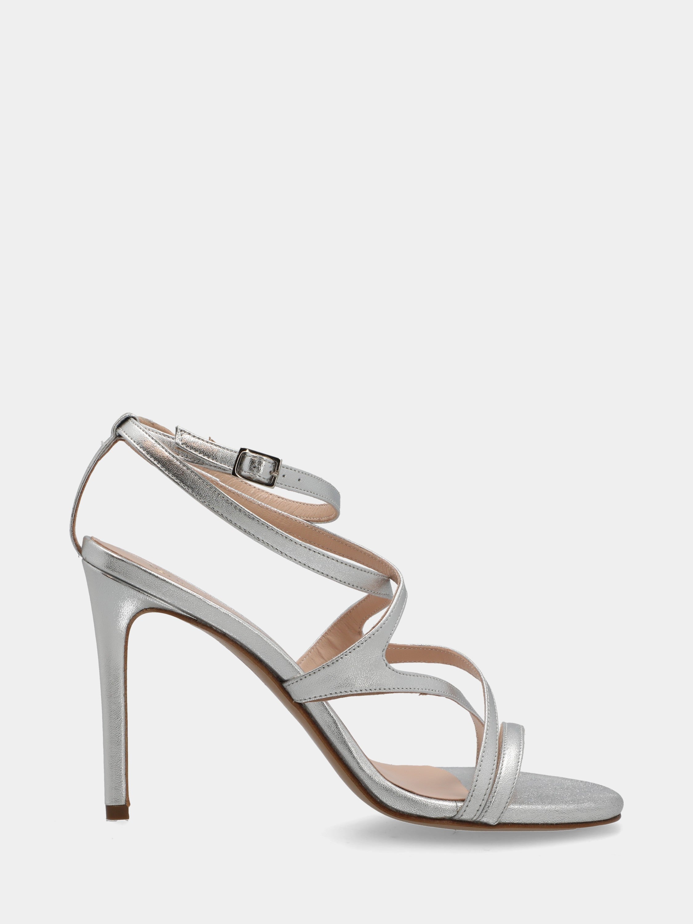 Sandalo in laminato argento con listini incrociati e stiletto 110mm