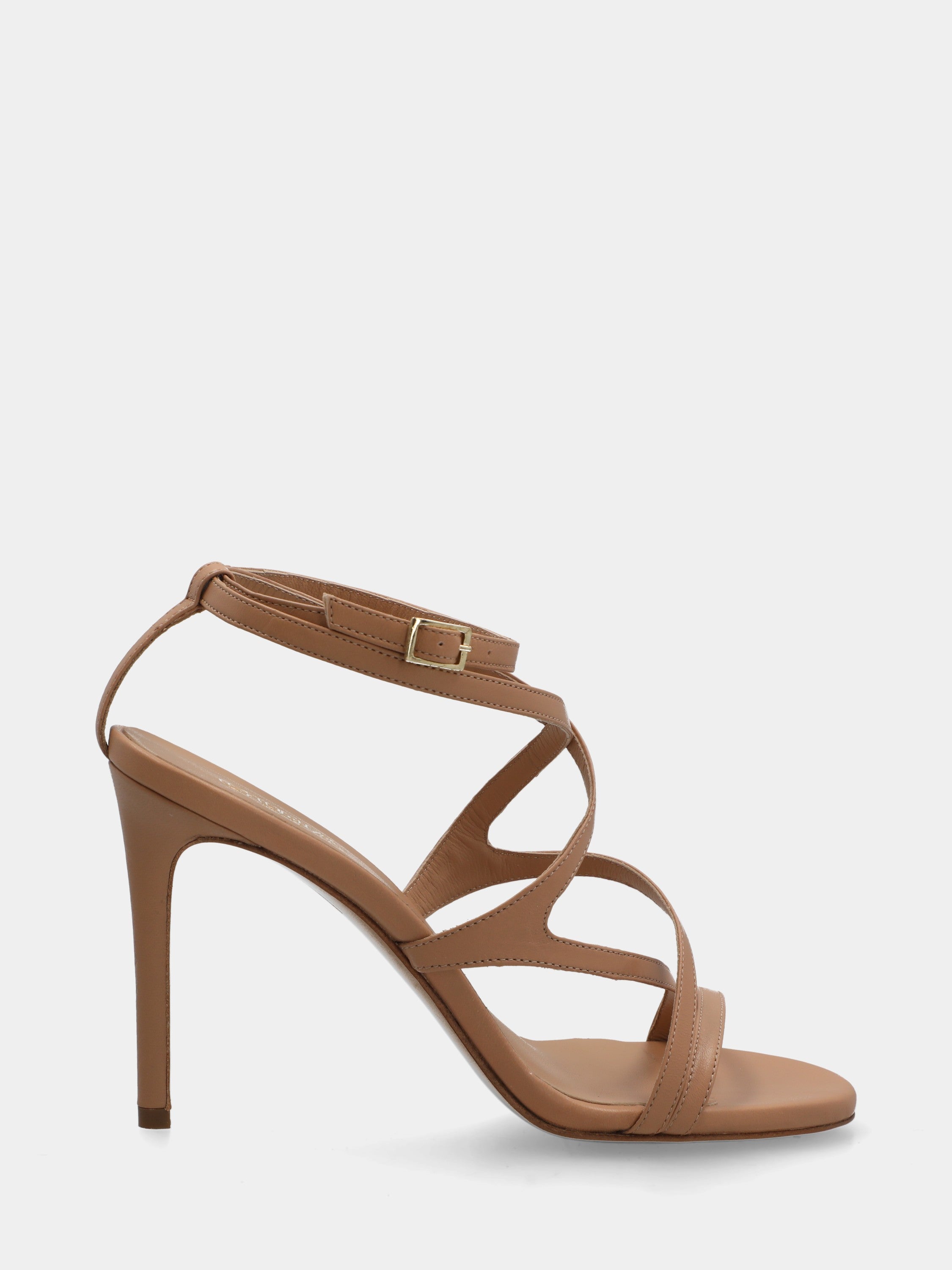 Sandalo in nappa beige con listini incrociati e stiletto 110mm