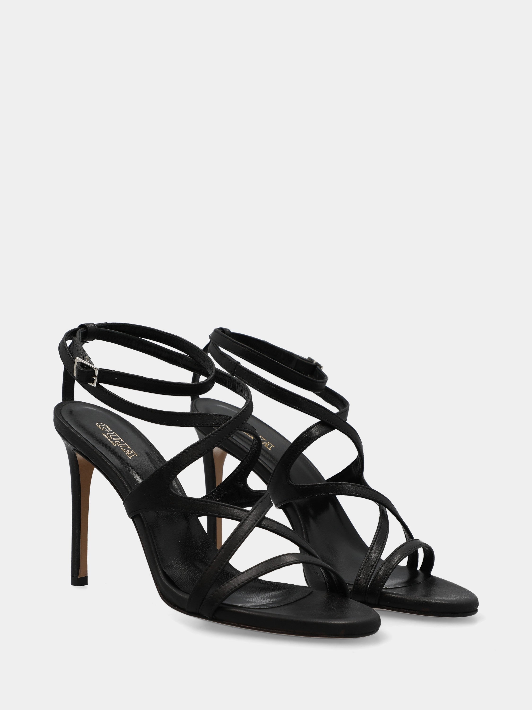 Sandalo in nappa nero con listini incrociati e stiletto 110mm