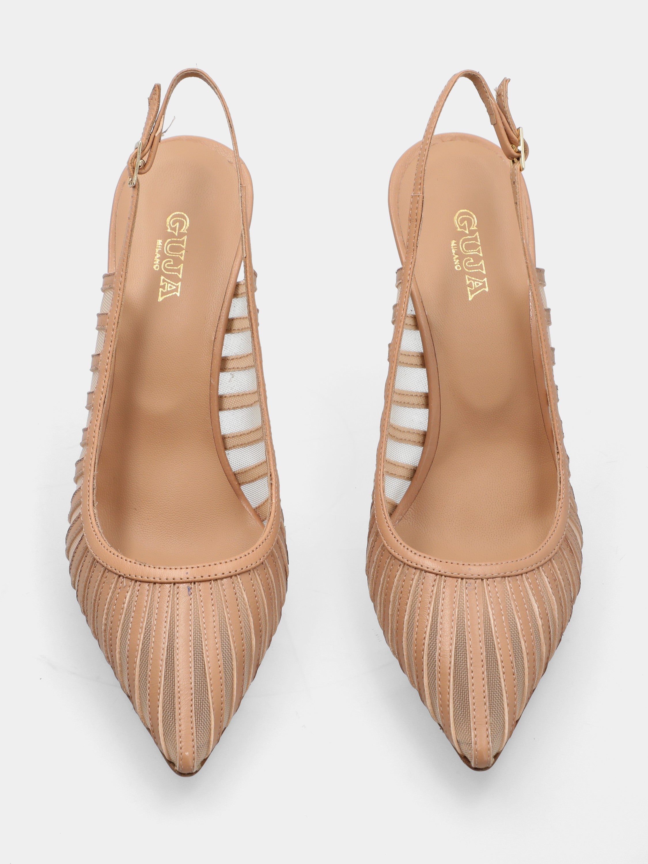 Slingback in nappa nude con rete e stiletto 100mm a coda