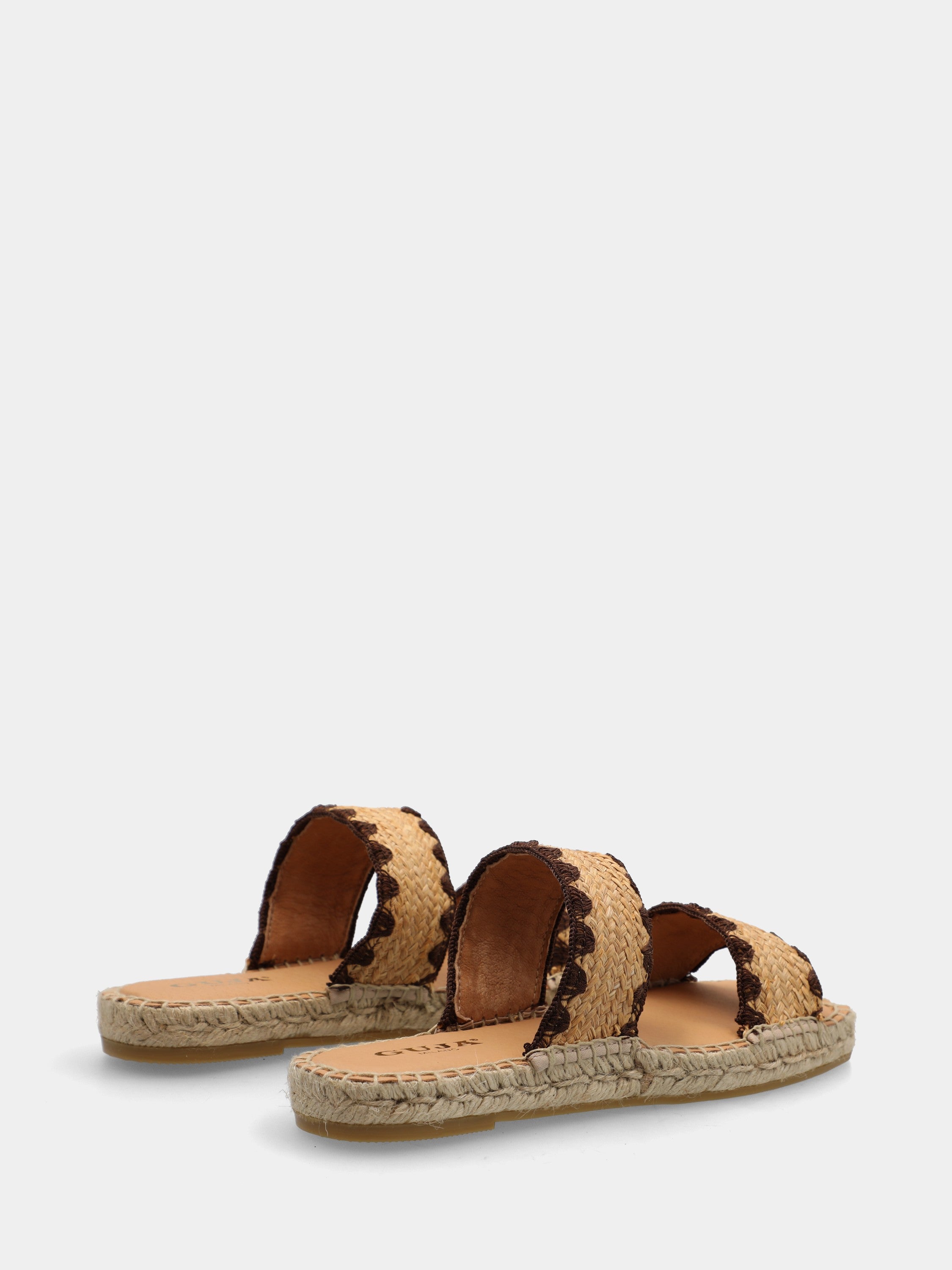 Ciabattina in raffia marrone con zeppa in corda