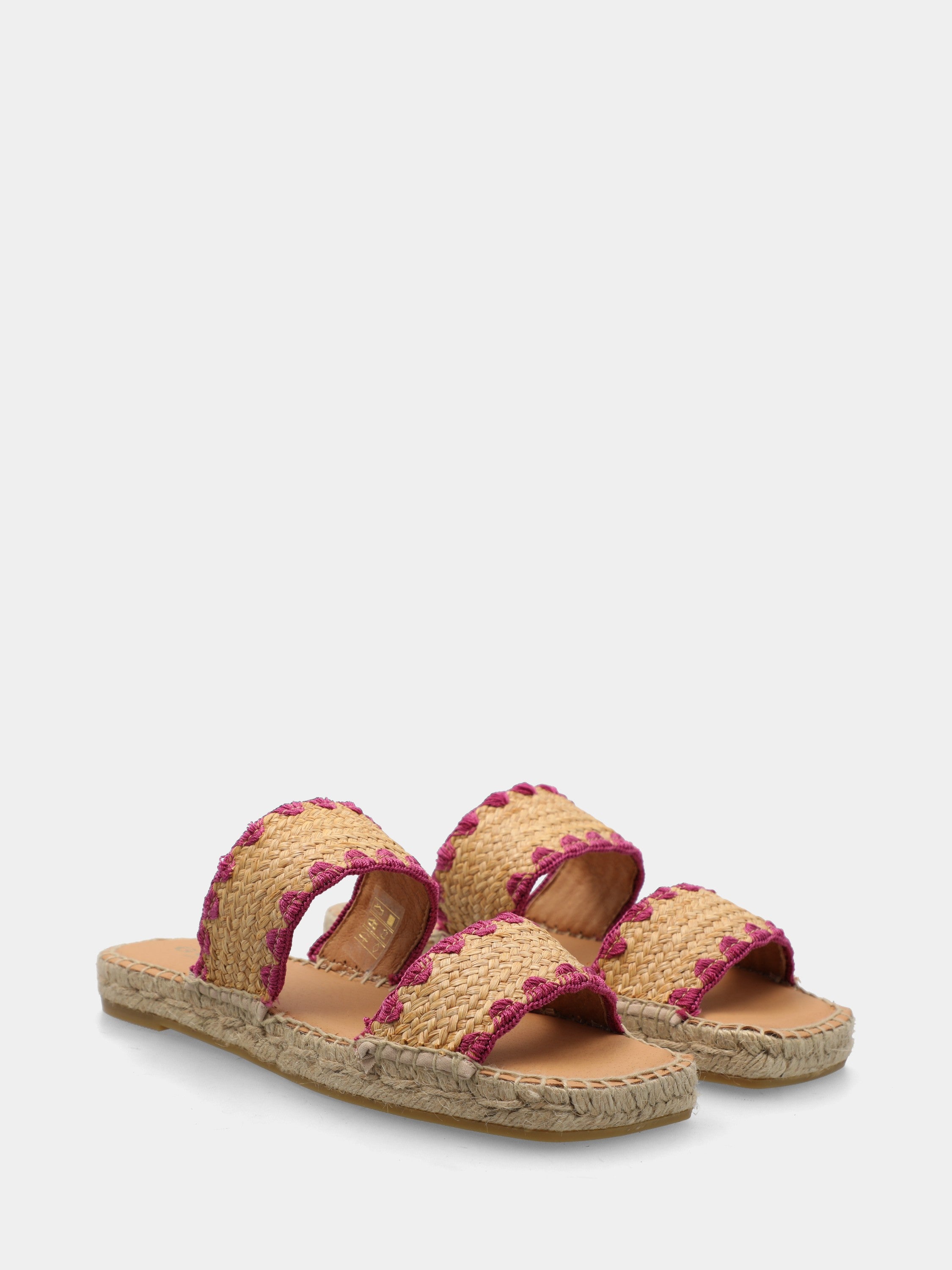 Ciabattina in raffia fuxia con zeppa in corda