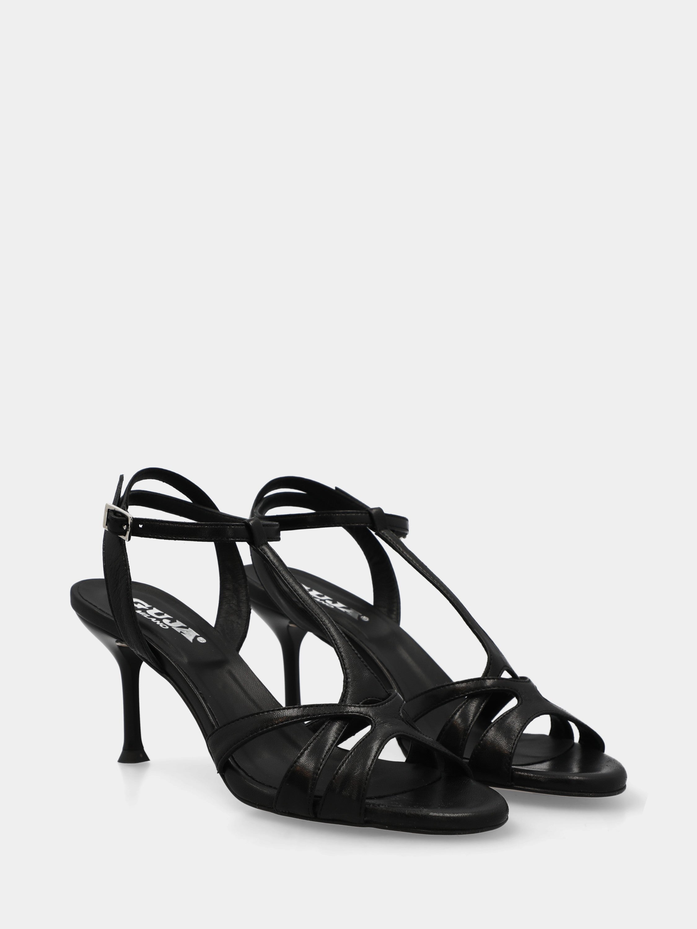 Black nappa T-bar sandal with goblet heel