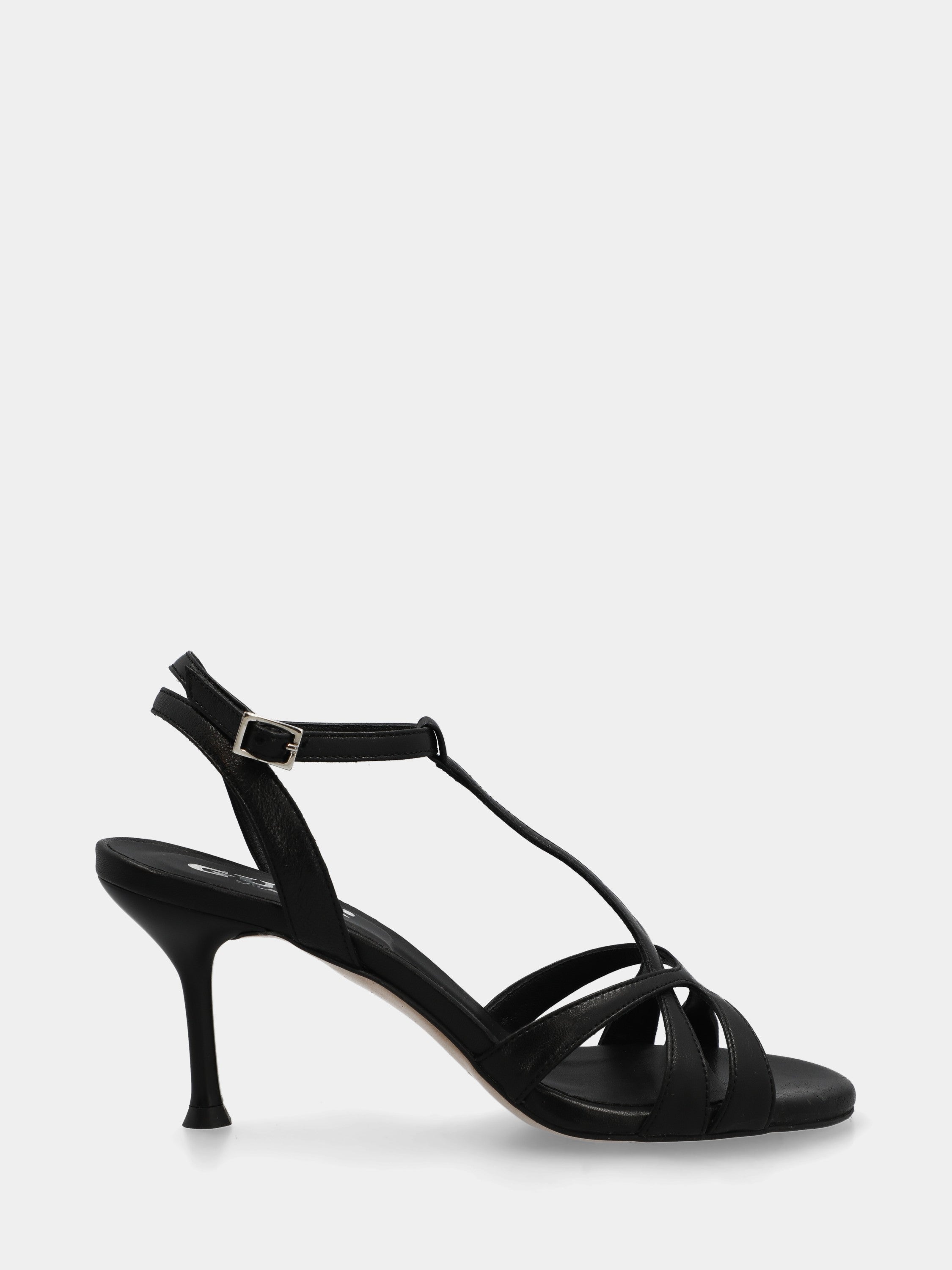 Black nappa T-bar sandal with goblet heel