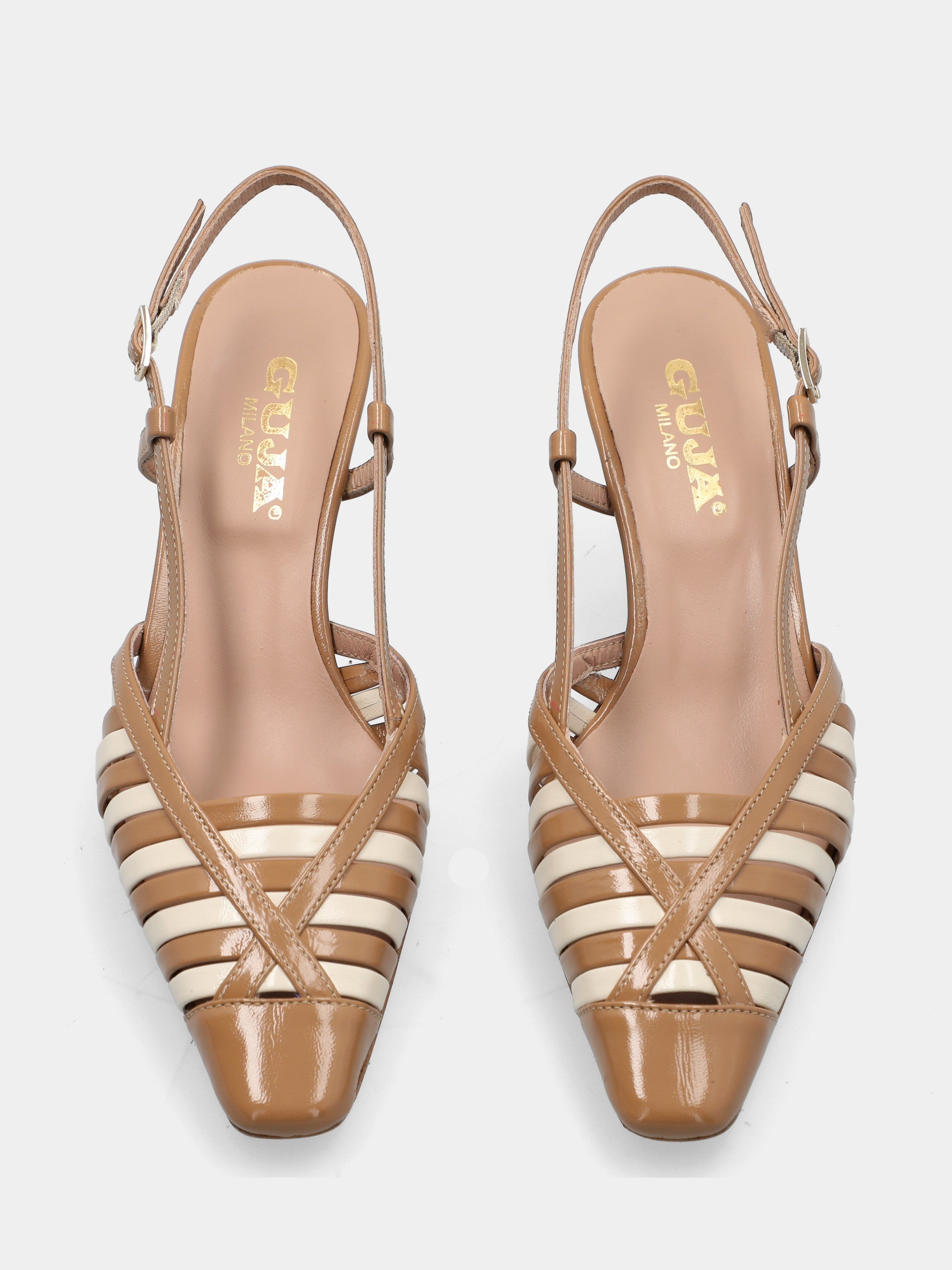 Slingback in leatherette leather and beige with cup heel