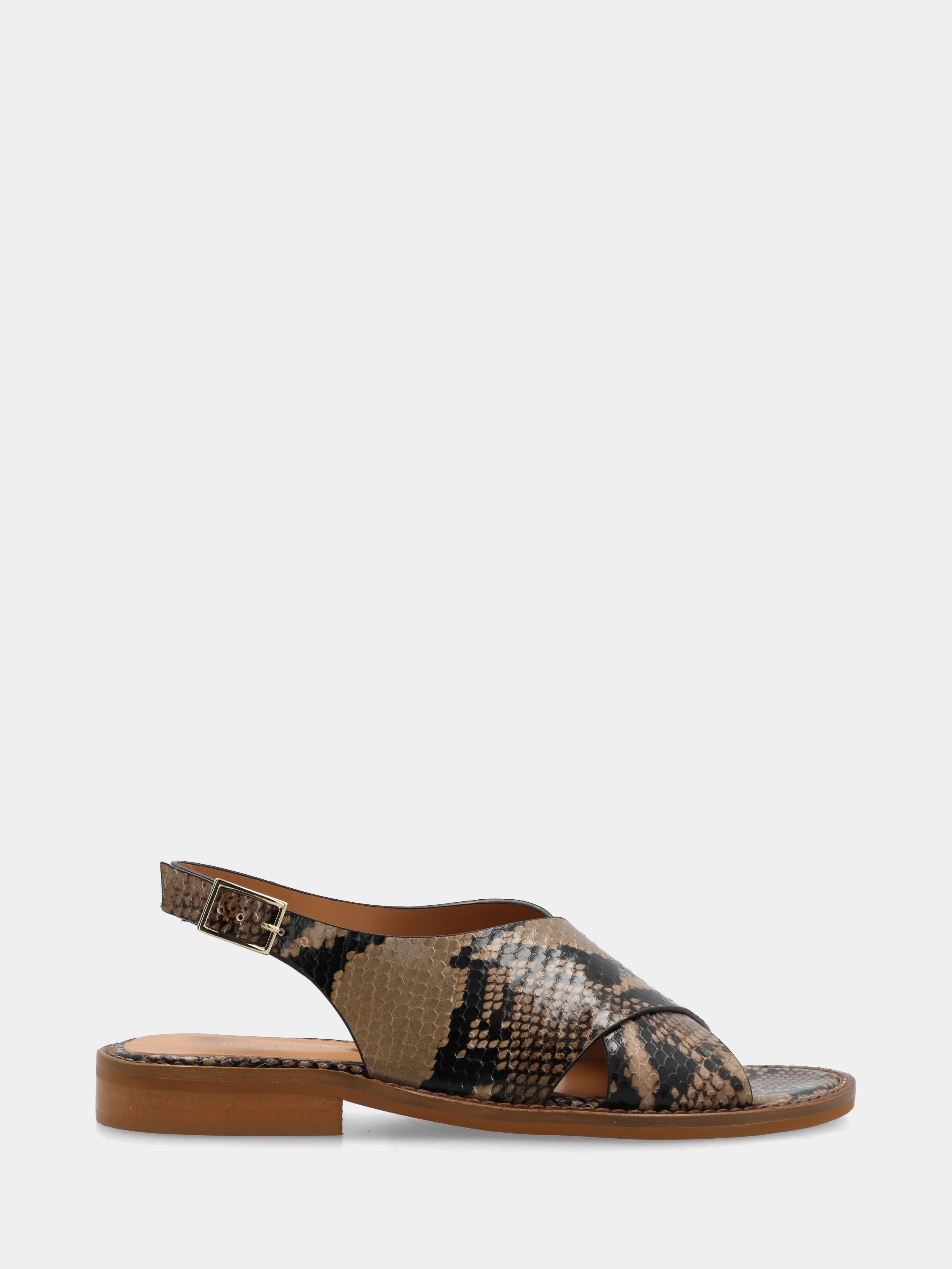 Sandalo in vitello animalier con fasce incrociate