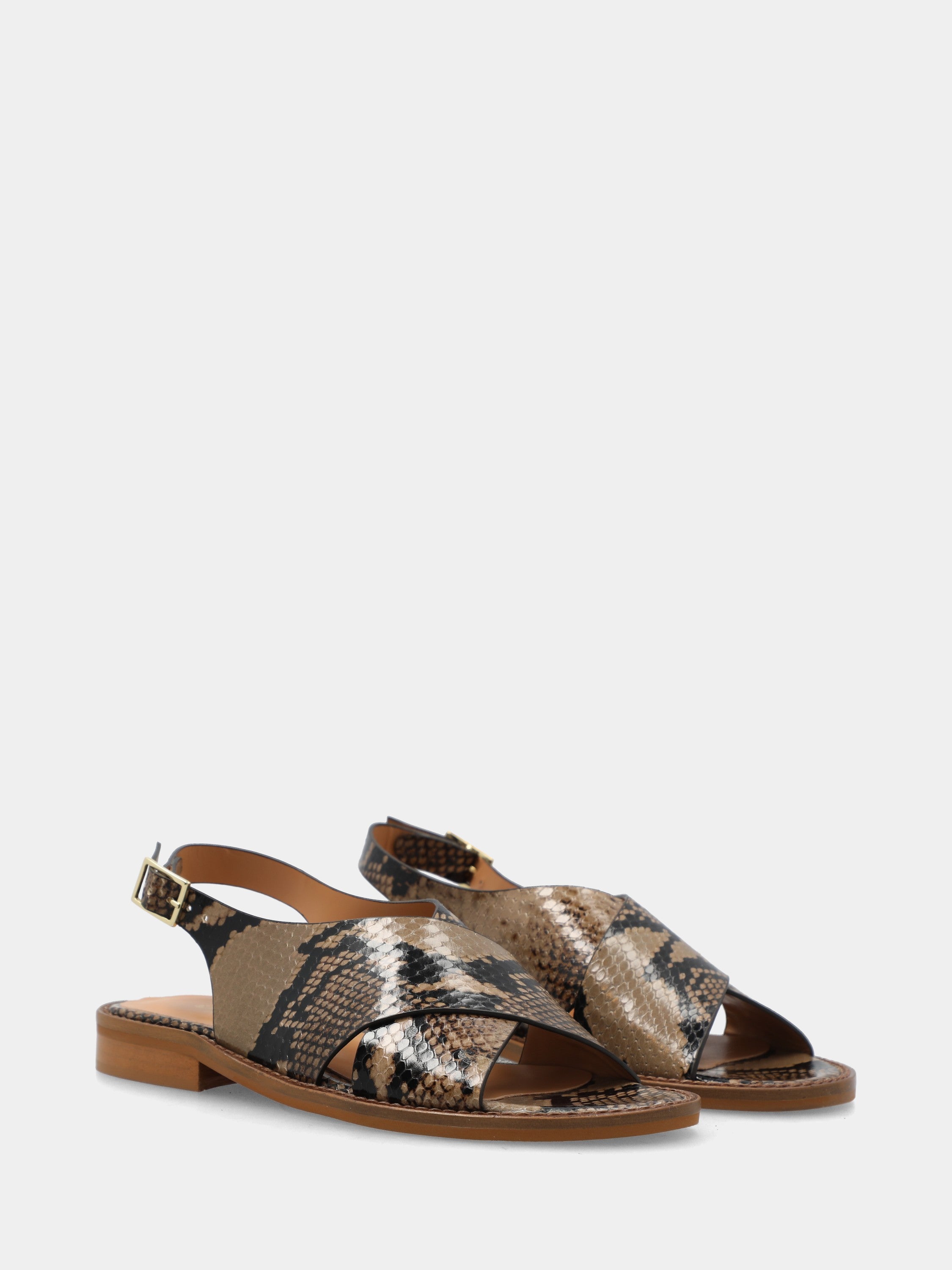 Sandalo in vitello animalier con fasce incrociate
