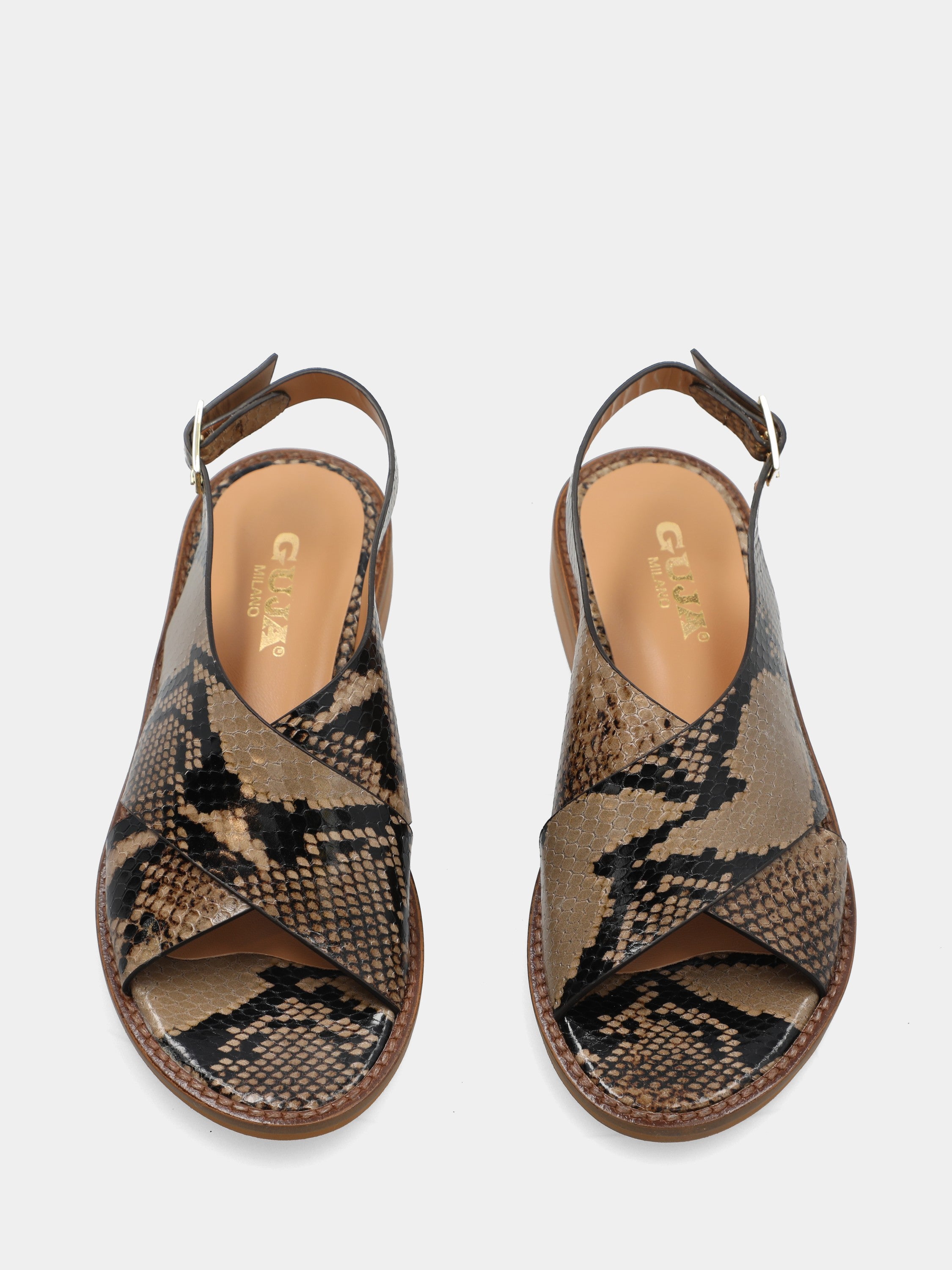 Sandalo in vitello animalier con fasce incrociate