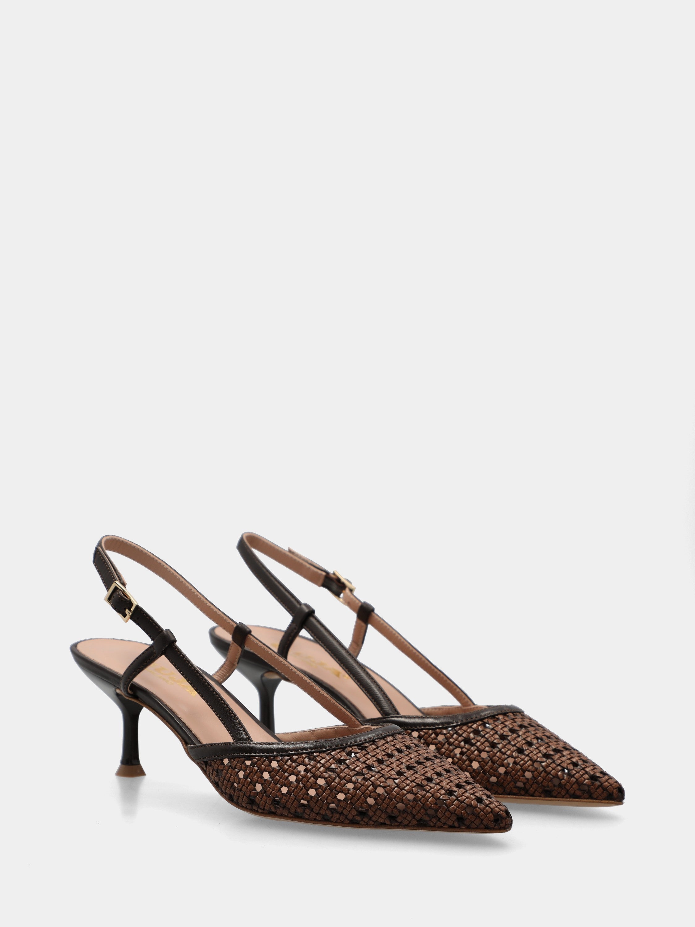 Slingback aus Raffia in Dunkelbraun mit Kelchabsatz