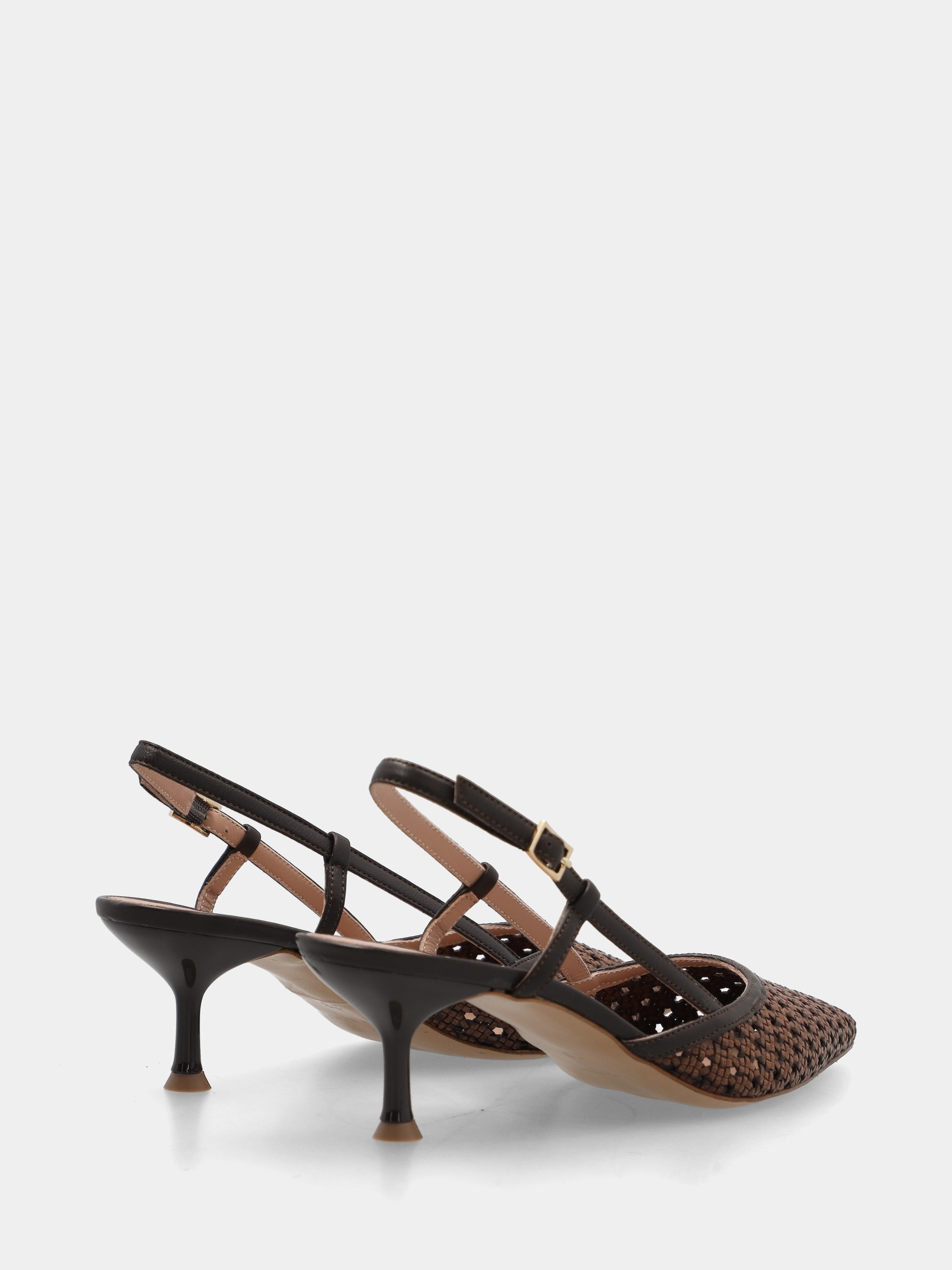 Slingback in rafia testa di moro con tacco a calice