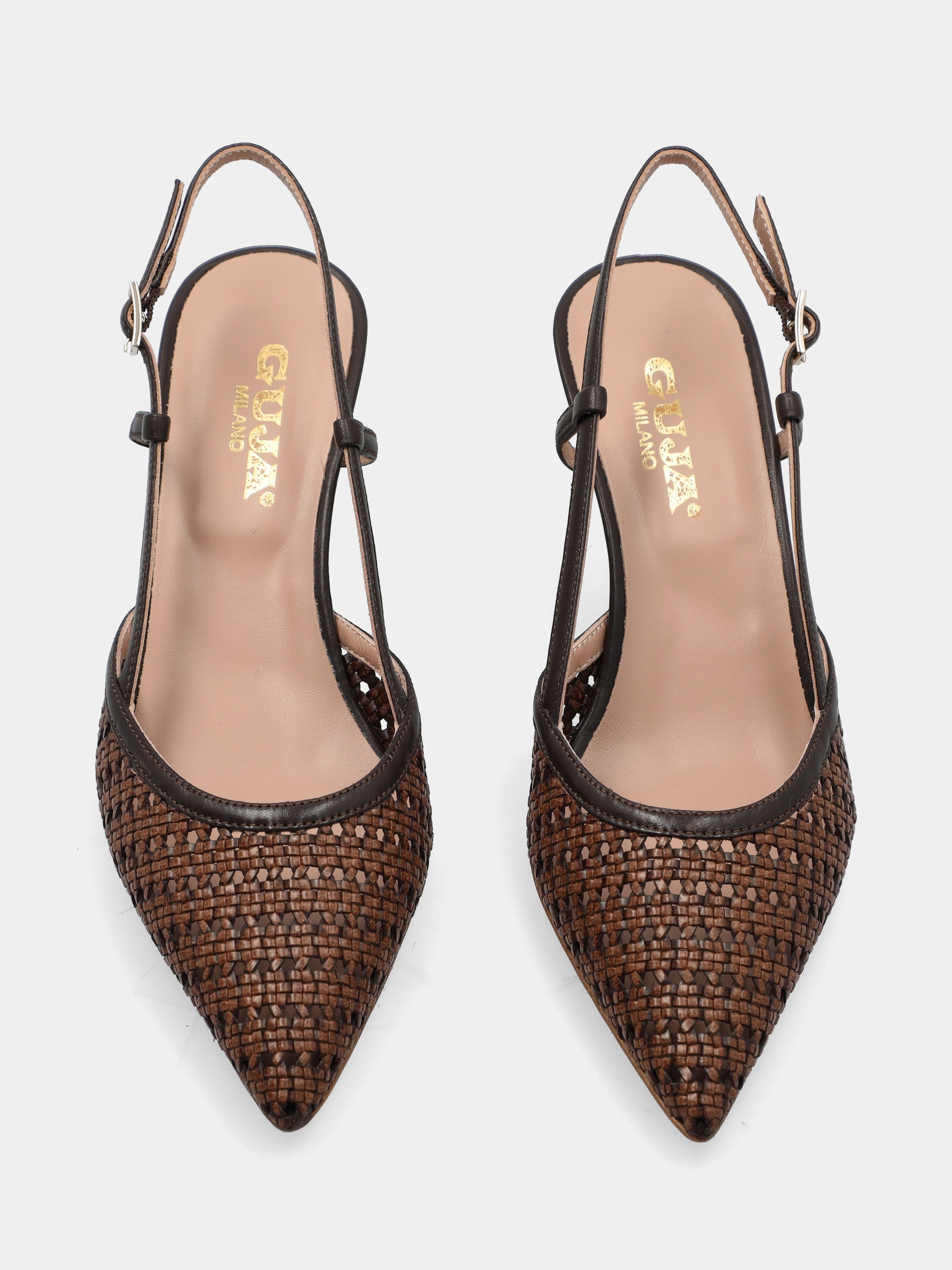 Slingback in rafia testa di moro con tacco a calice