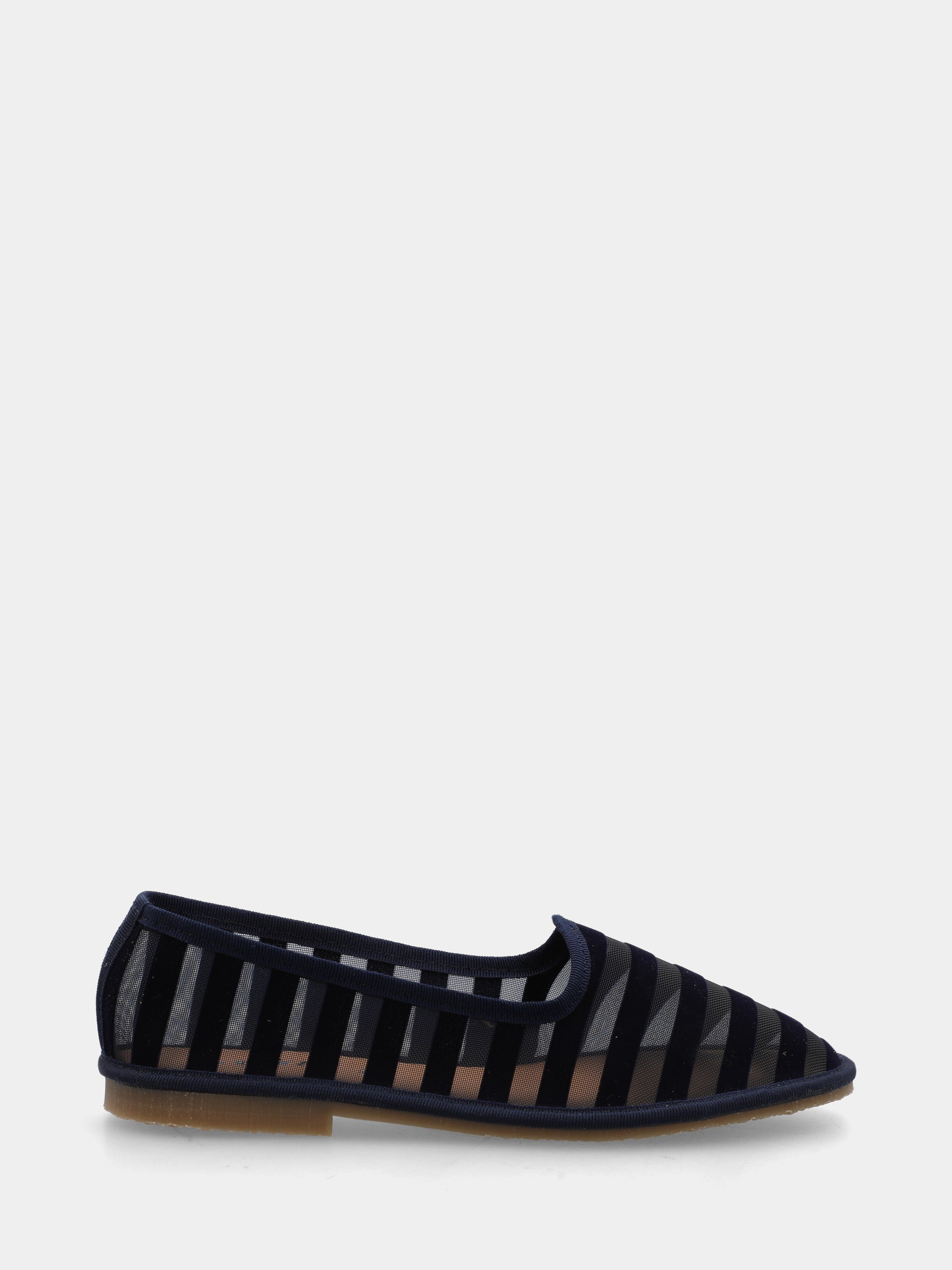 Pantofolina in zanzariera blu con striature in camoscio