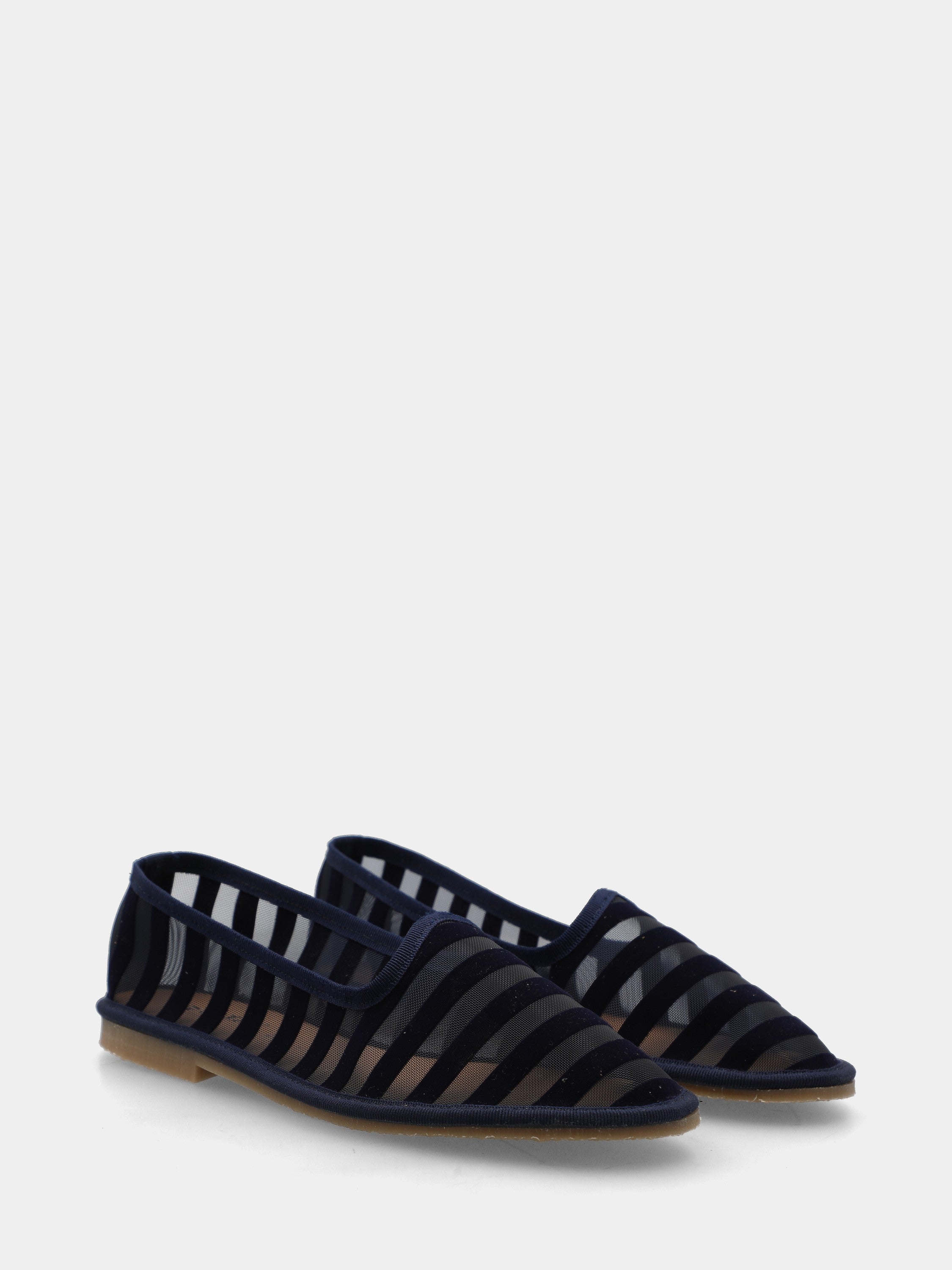 Pantofolina in zanzariera blu con striature in camoscio