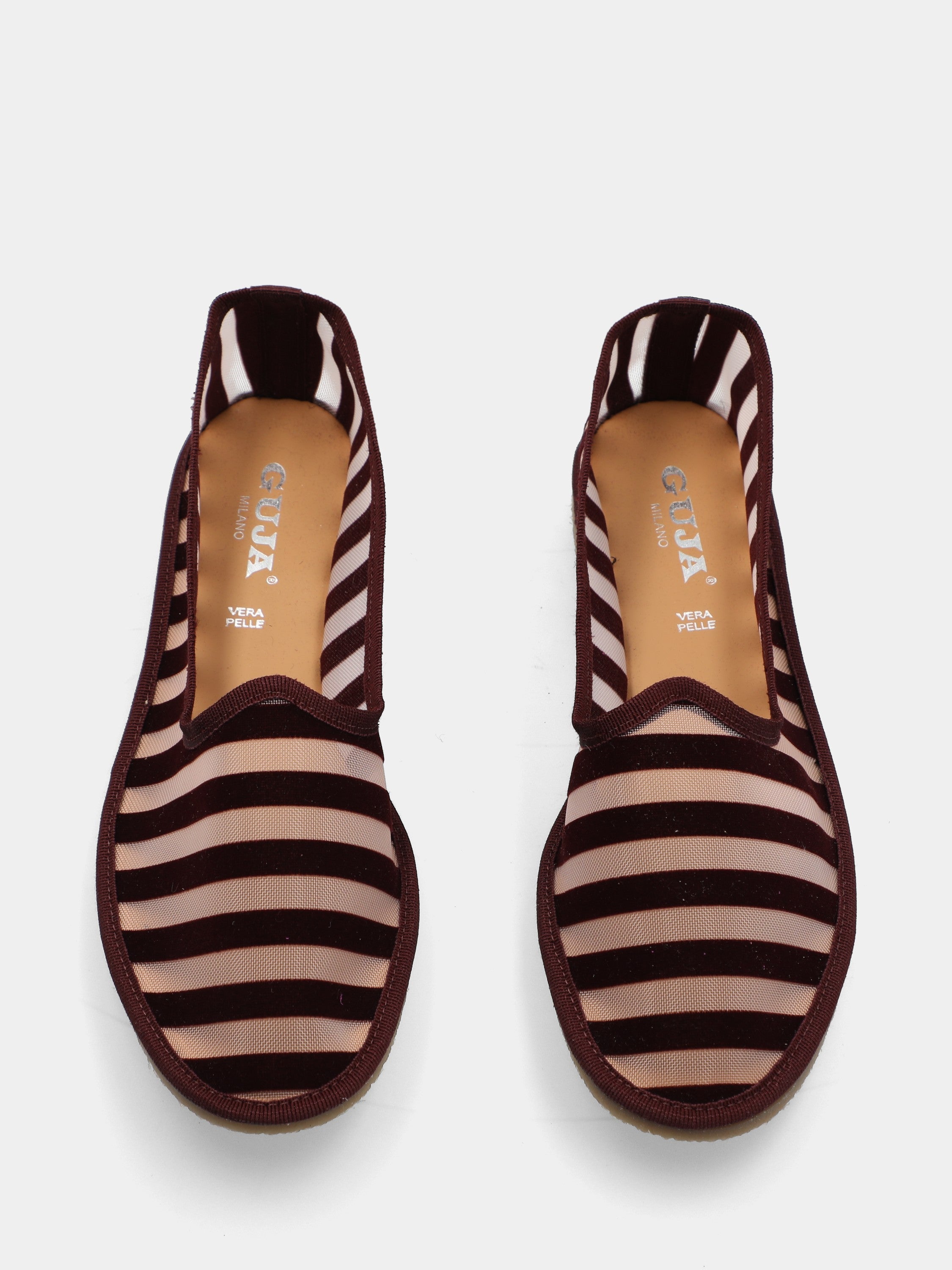 Pantofolina in zanzariera bordeaux con striature in camoscio