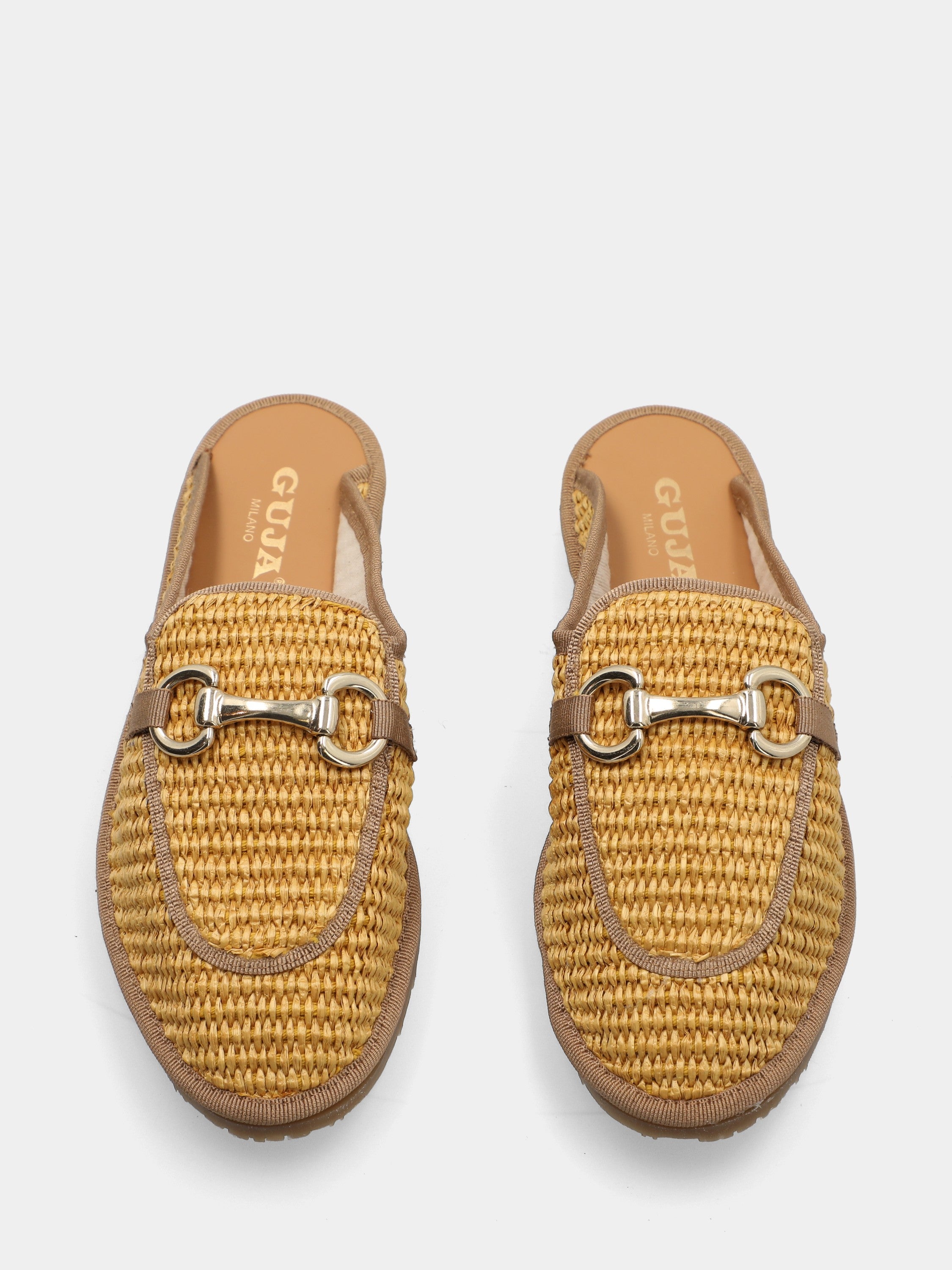 Sabot in raffia arancio con morsetto sul collo