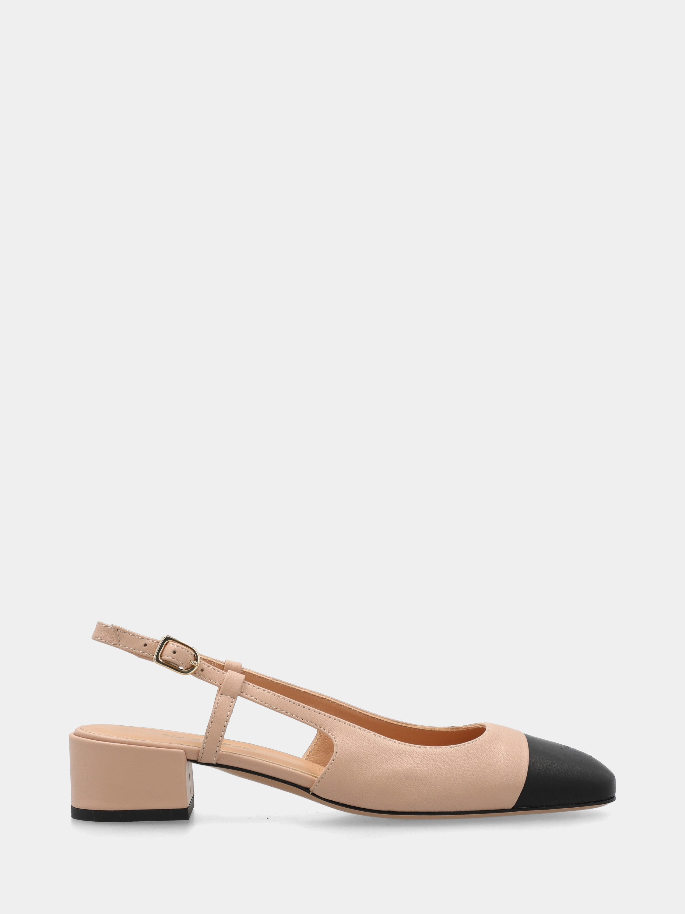 Slingback bicolore in nappa nude e nera con tacco 30mm