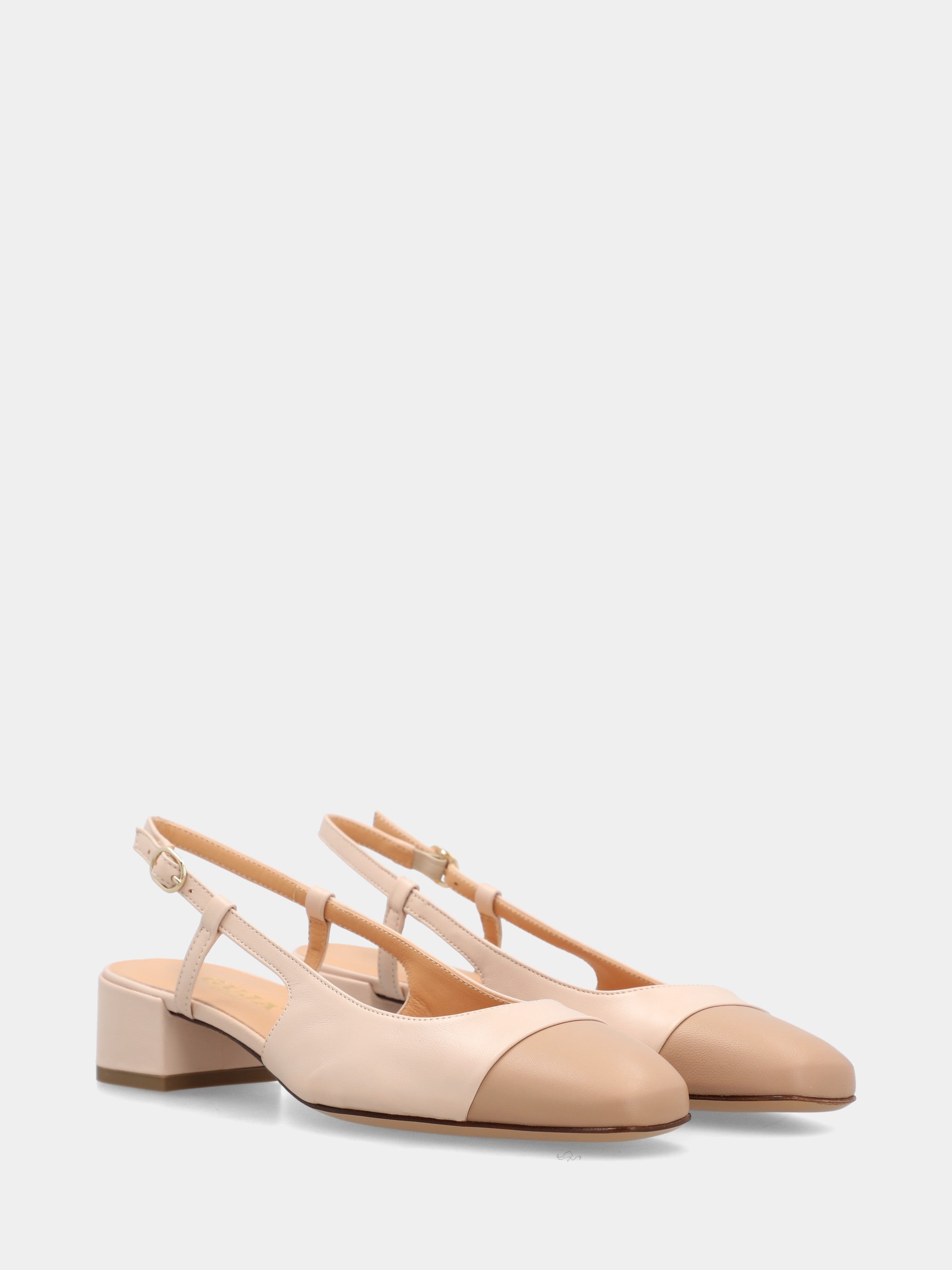 Slingback bicolore in nappa beige con tacco 30mm