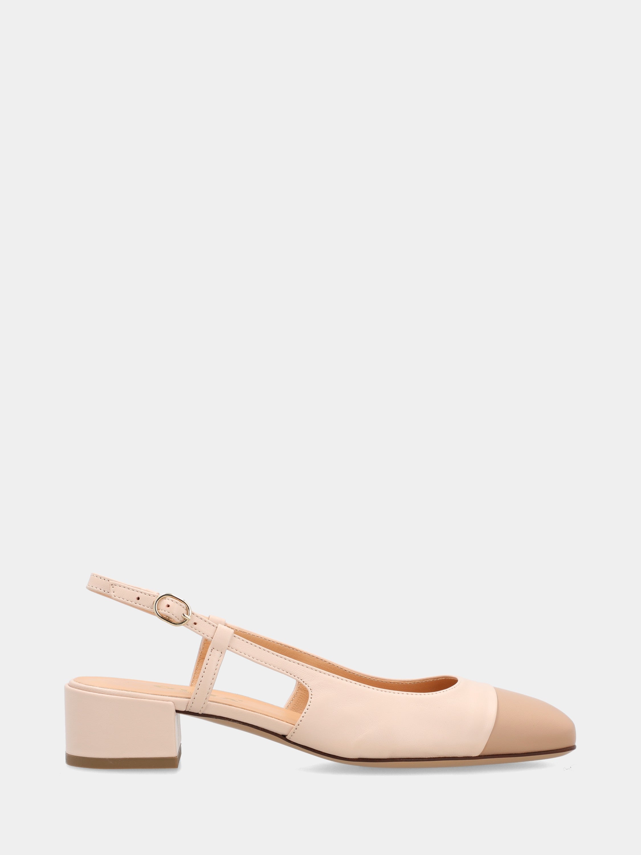 Slingback bicolore in nappa beige con tacco 30mm