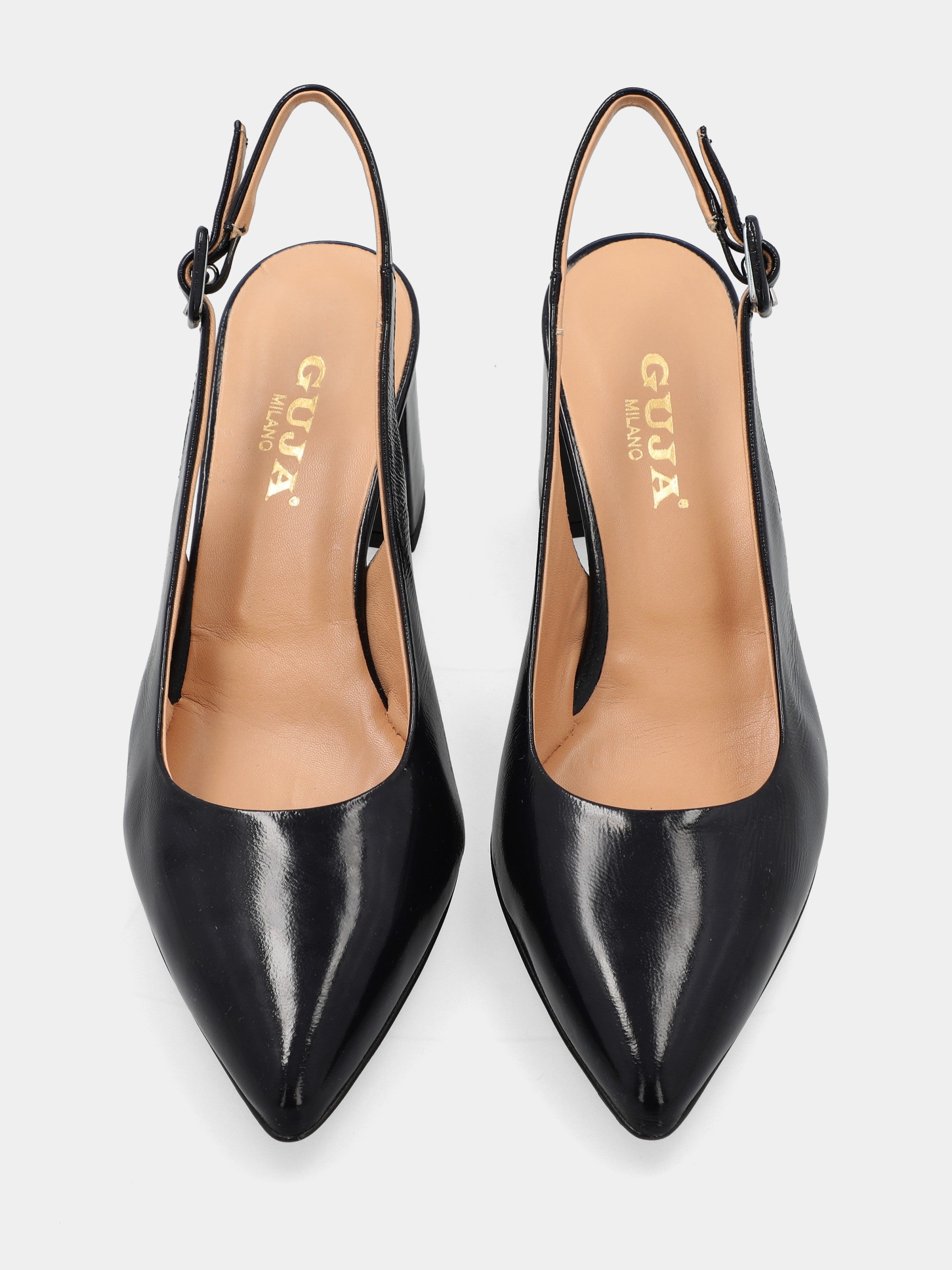 Slingback in verlux blu a sacchetto con tacco 50mm