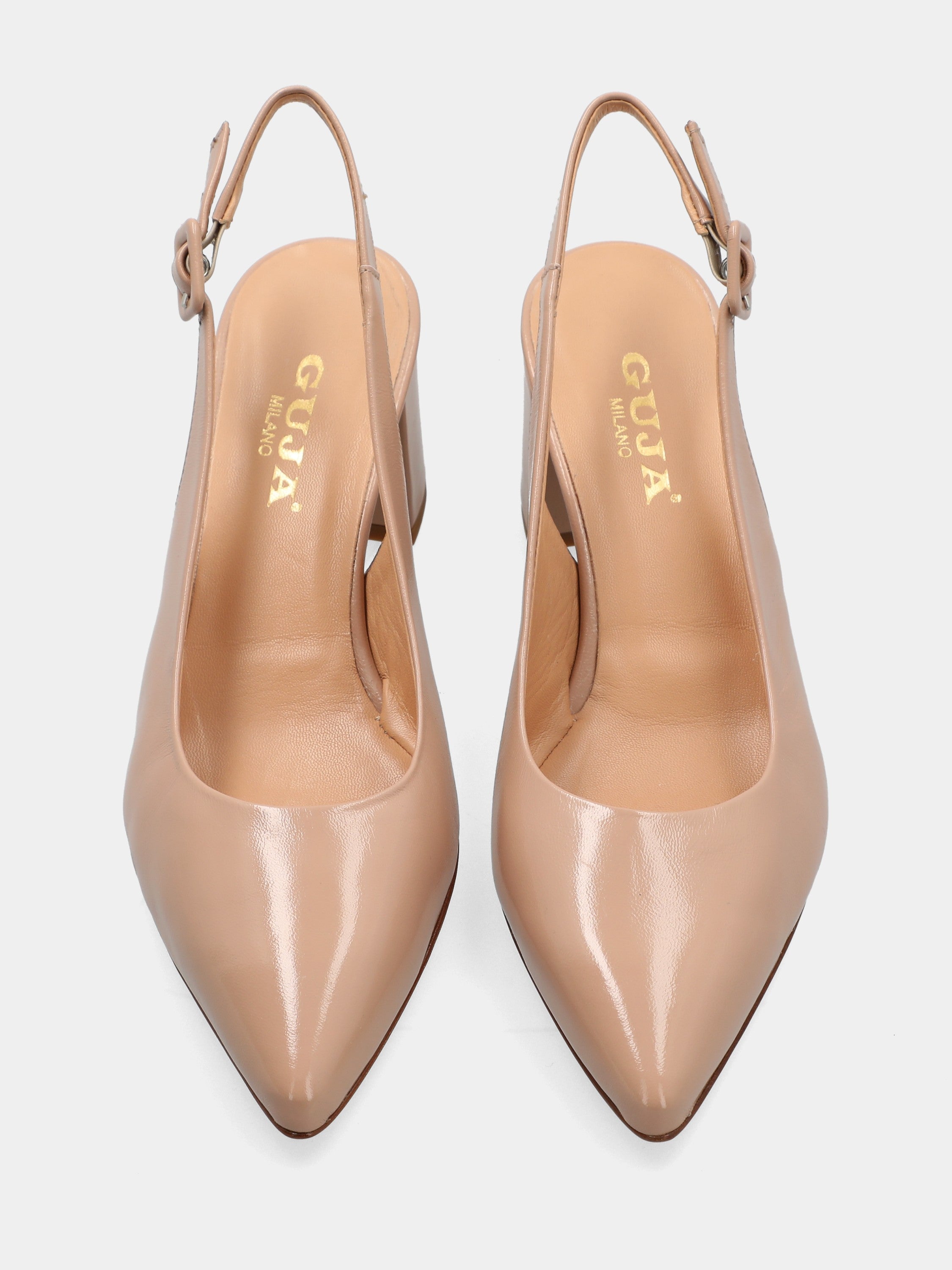 Slingback en verni miroir beige en construction sacchetto avec talon 50mm