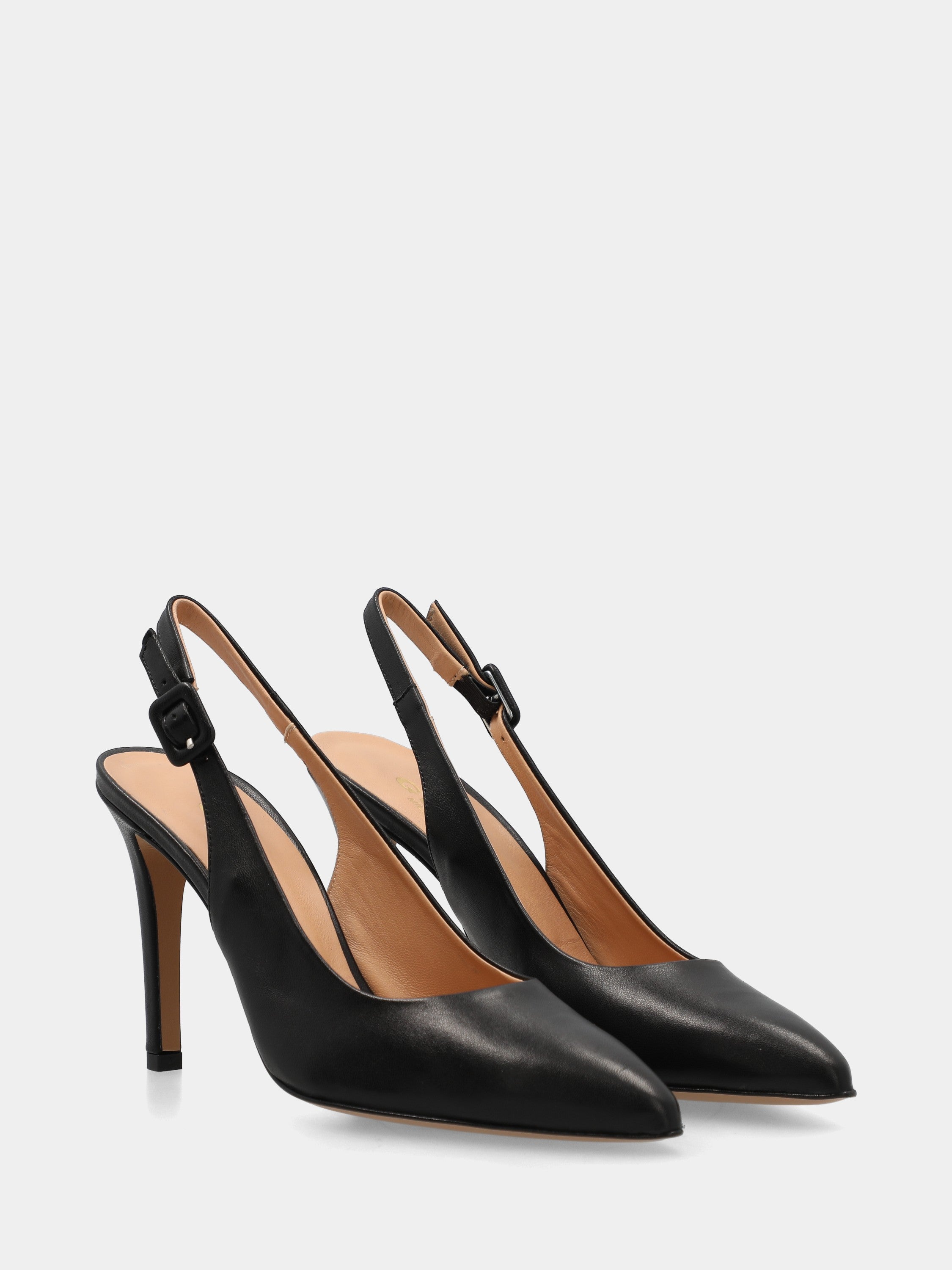 Slingback in nappa nera a sacchetto con stiletto 90mm