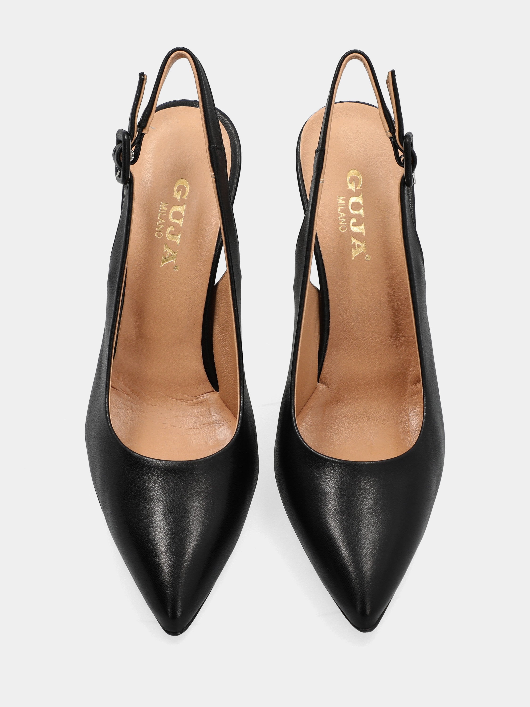 Slingback in nappa nera a sacchetto con stiletto 90mm