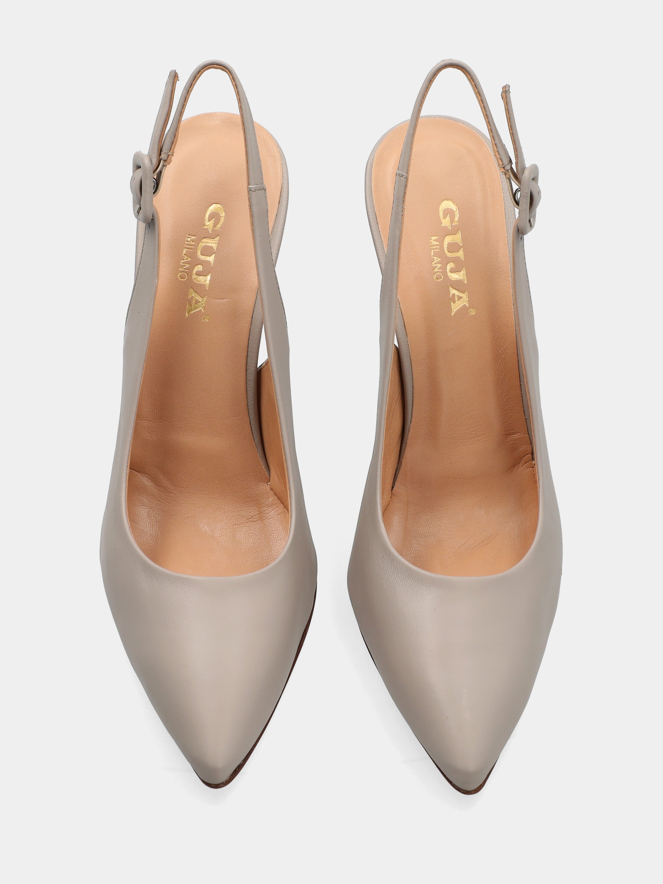 Slingback in nappa taupe a sacchetto con stiletto 90mm