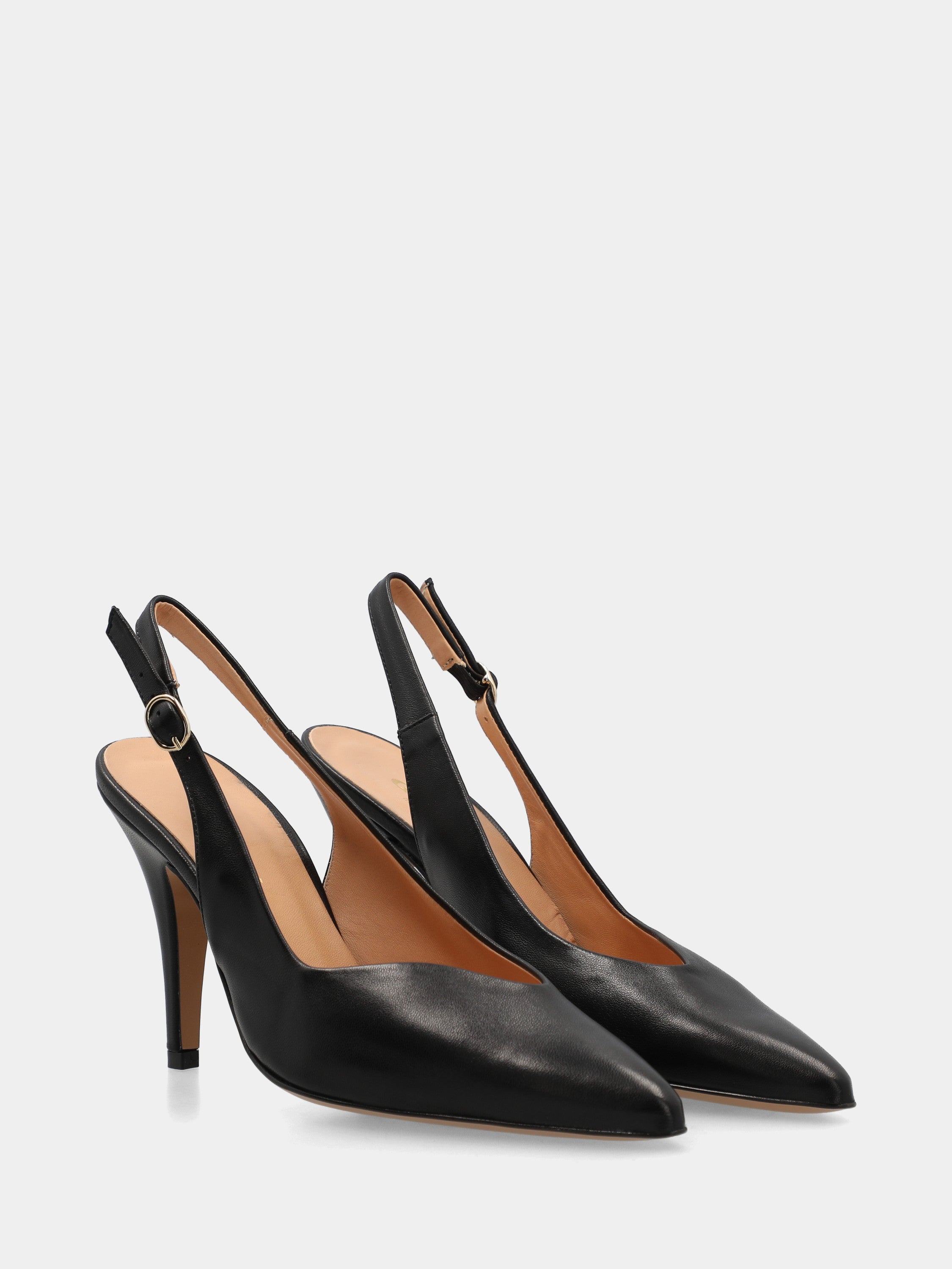 Slingback in nappa nera a sacchetto con tacco conico 90mm