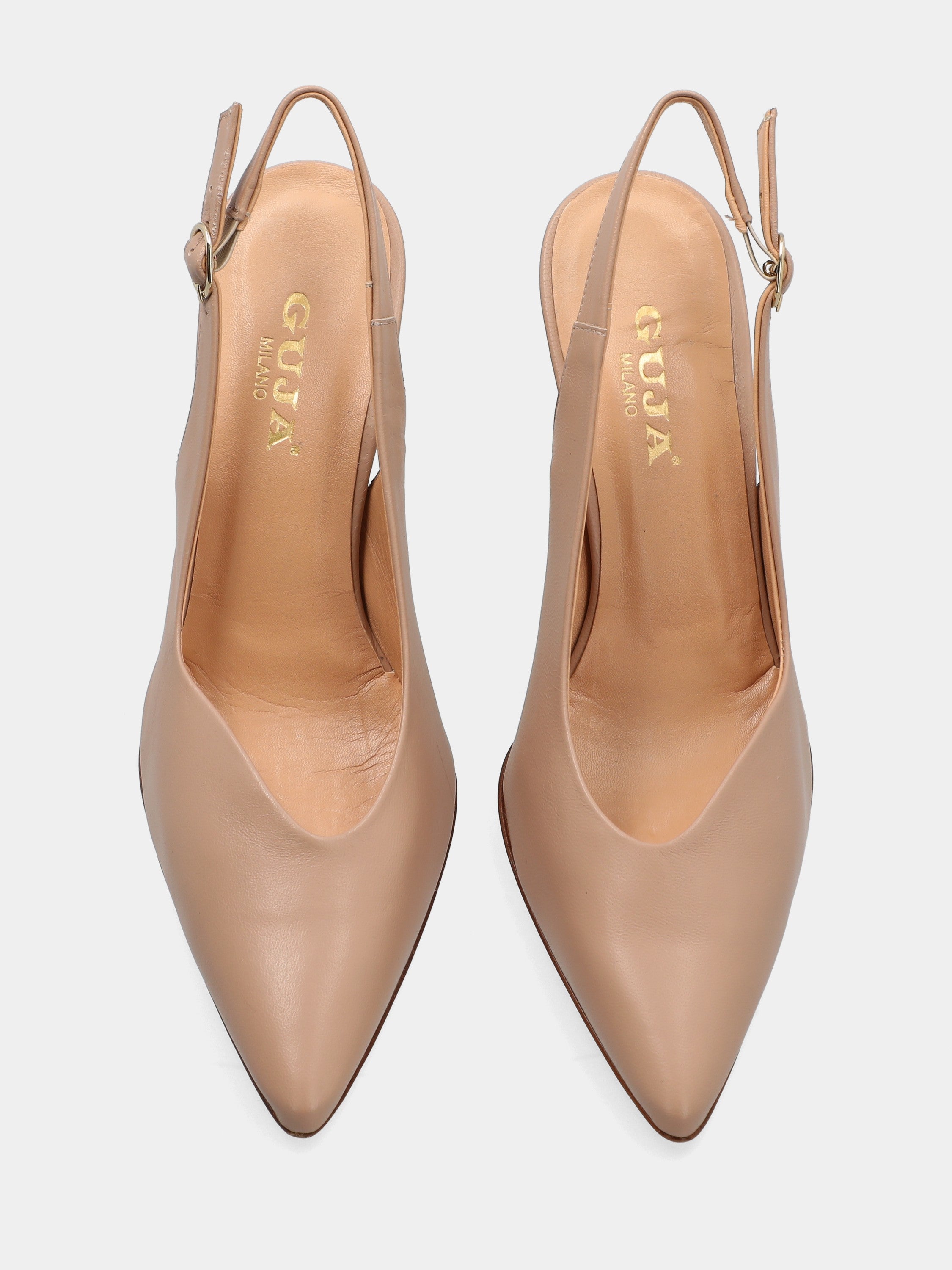 Slingback in nappa beige a sacchetto con tacco conico 90mm