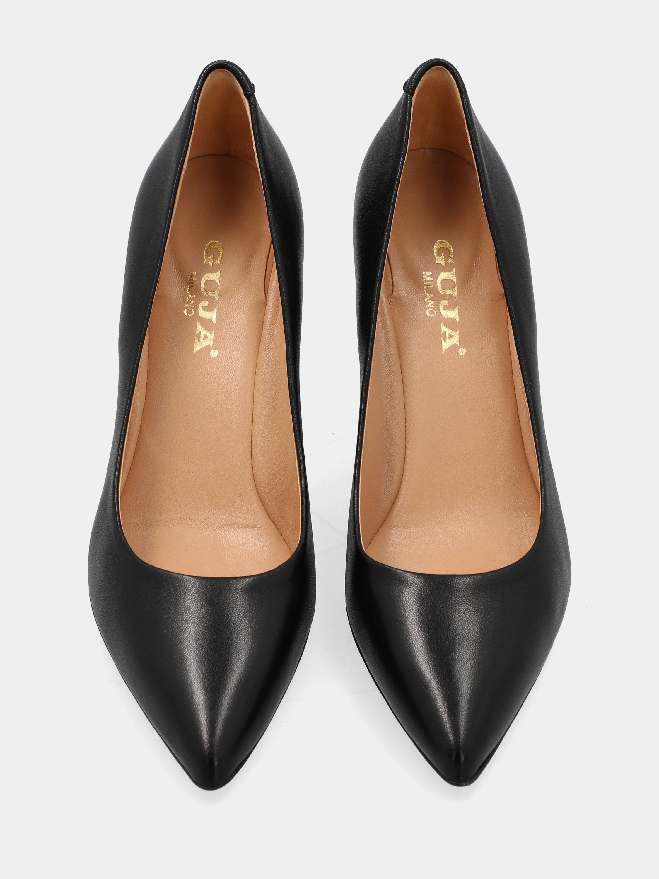 Décolleté in nappa nera a sacchetto con tacco a coda 75mm