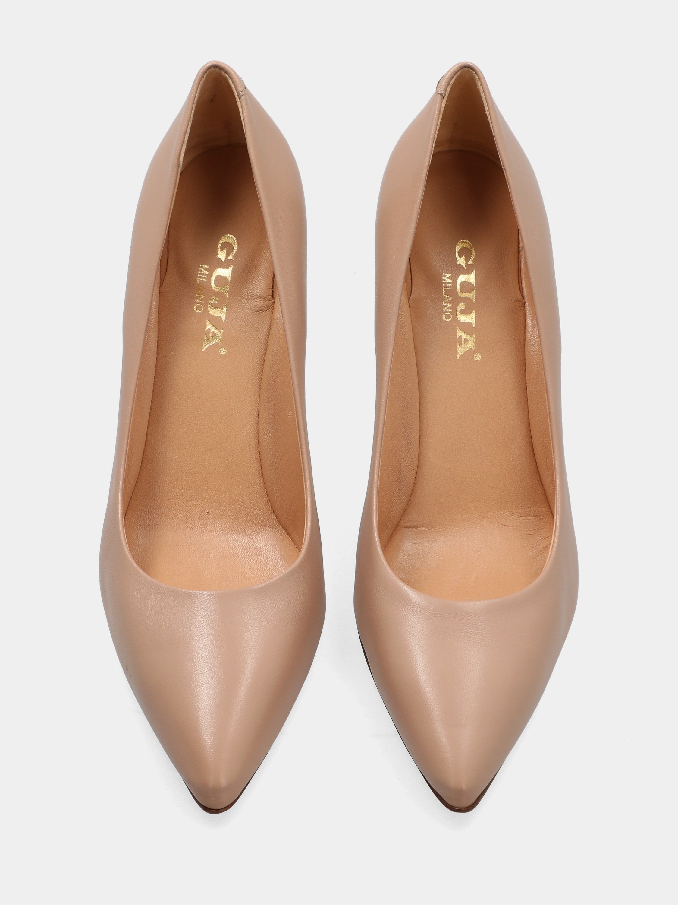 Décolleté in nappa beige a sacchetto con tacco a coda 75mm