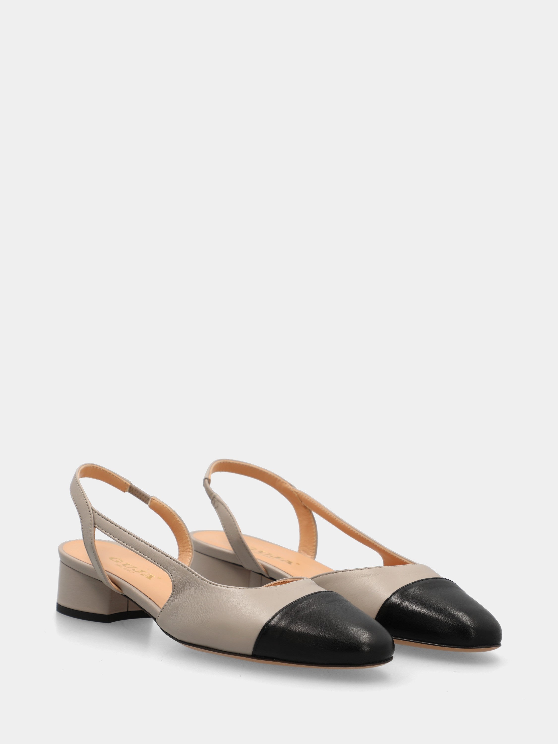 Slingback in nappa bicolore nero e taupe