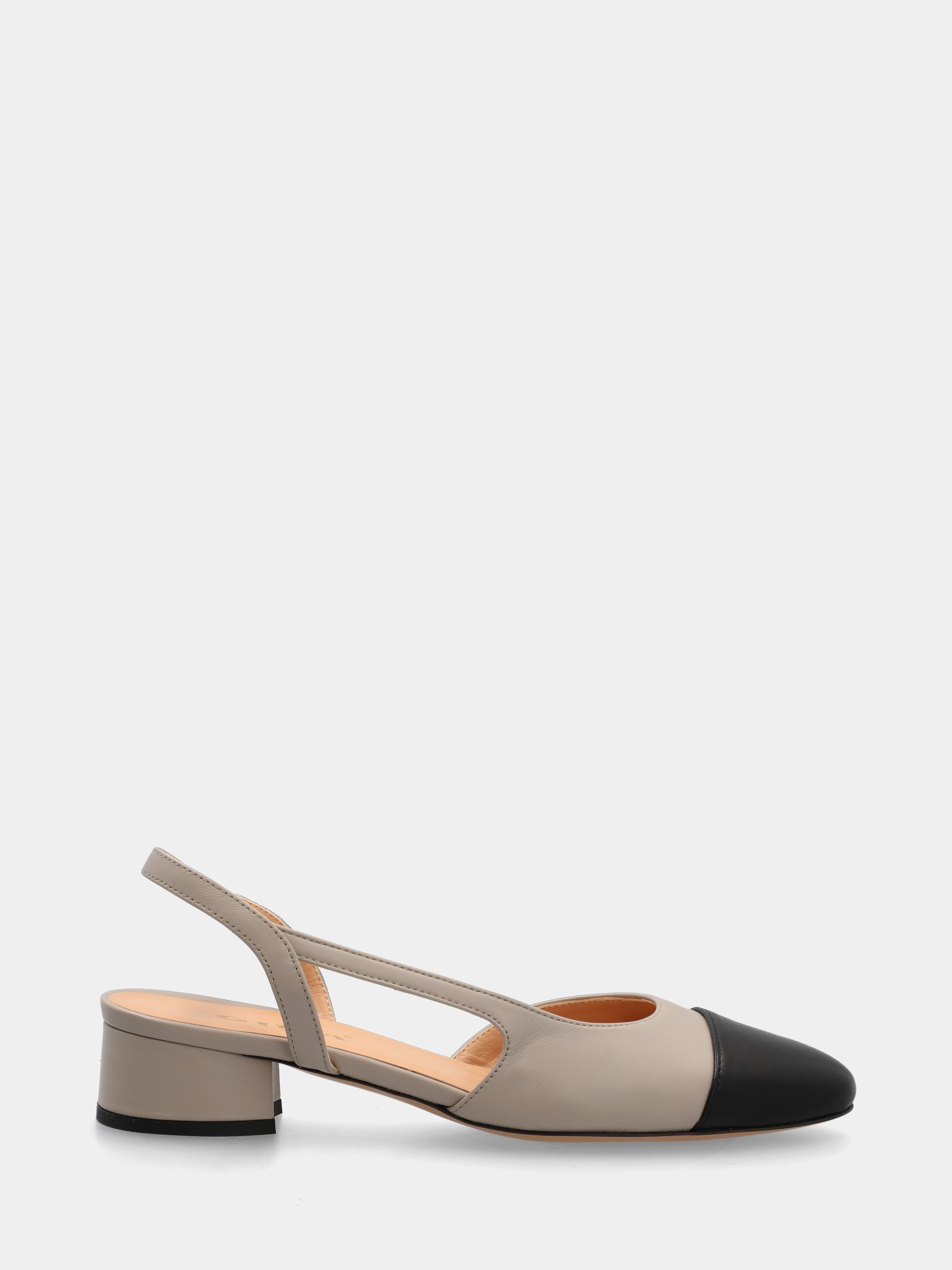 Slingback in nappa bicolore nero e taupe