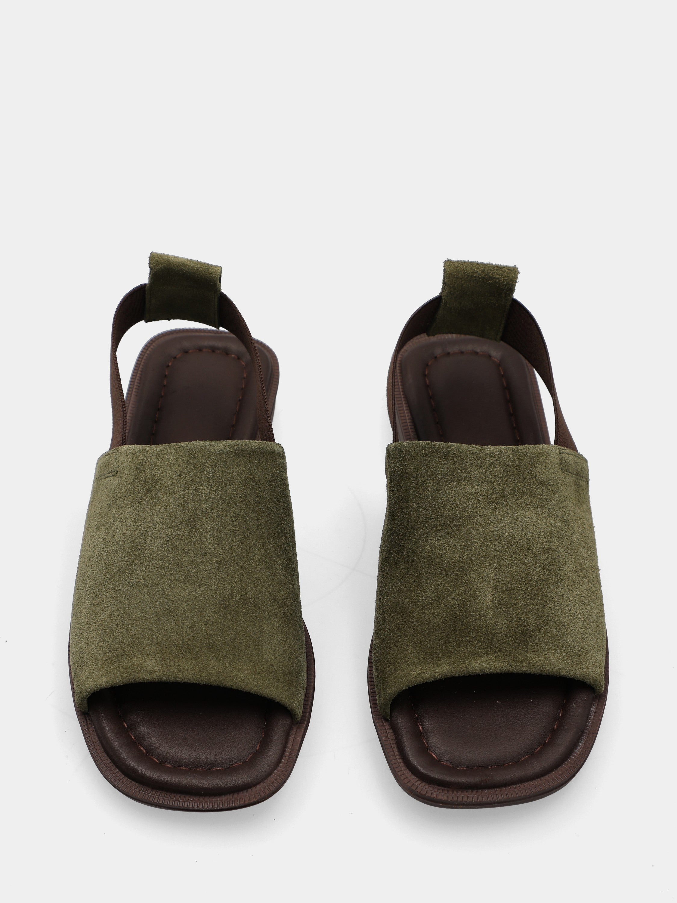 Sandalo in suede verde con fascione