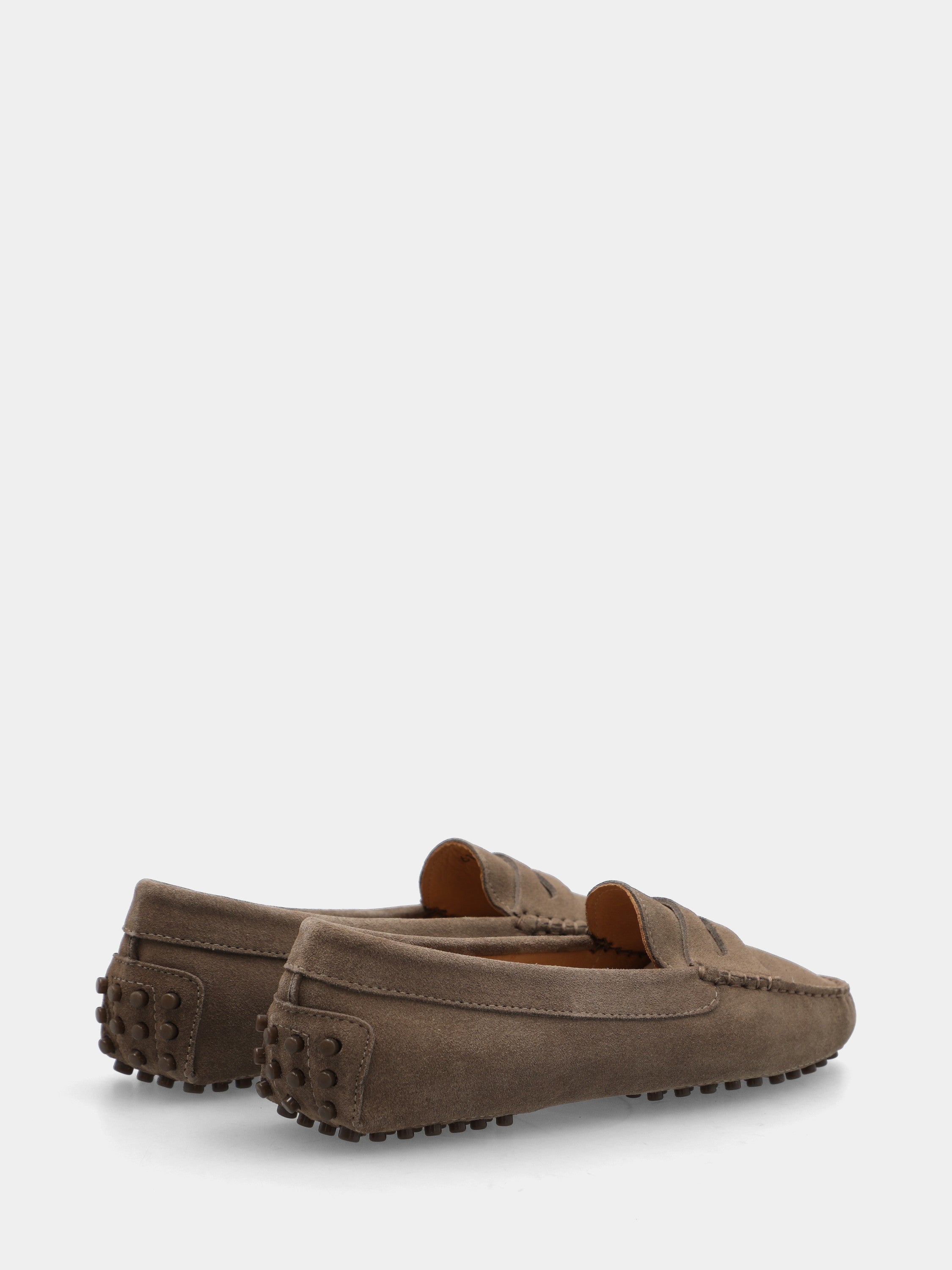 Mocassino flat in camoscio grigio con fondo a pallini