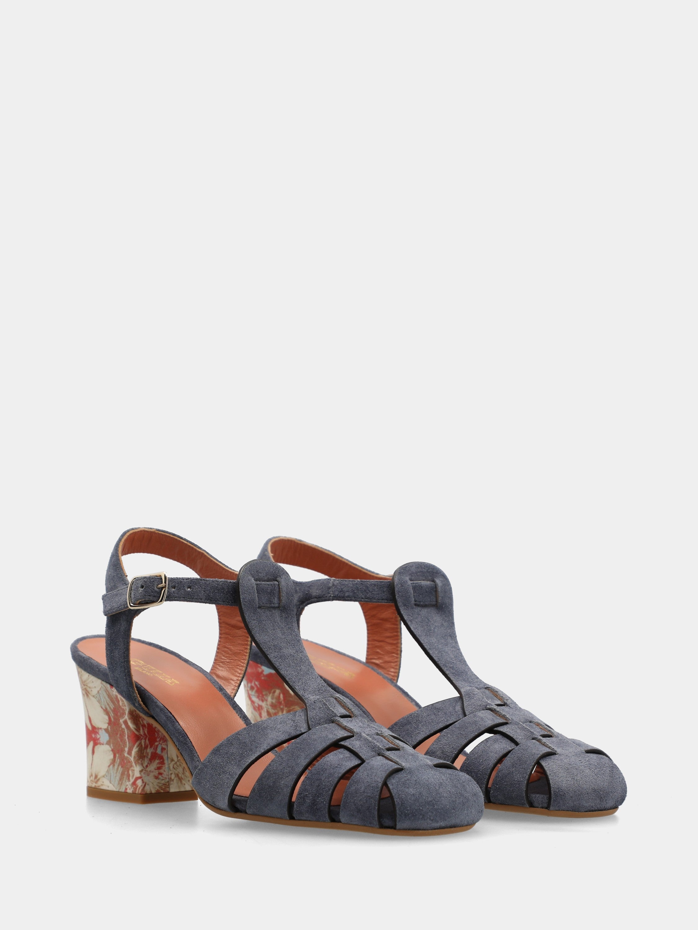 T-Bar-Sandalette aus blauem Wildleder mit 70mm Blockabsatz