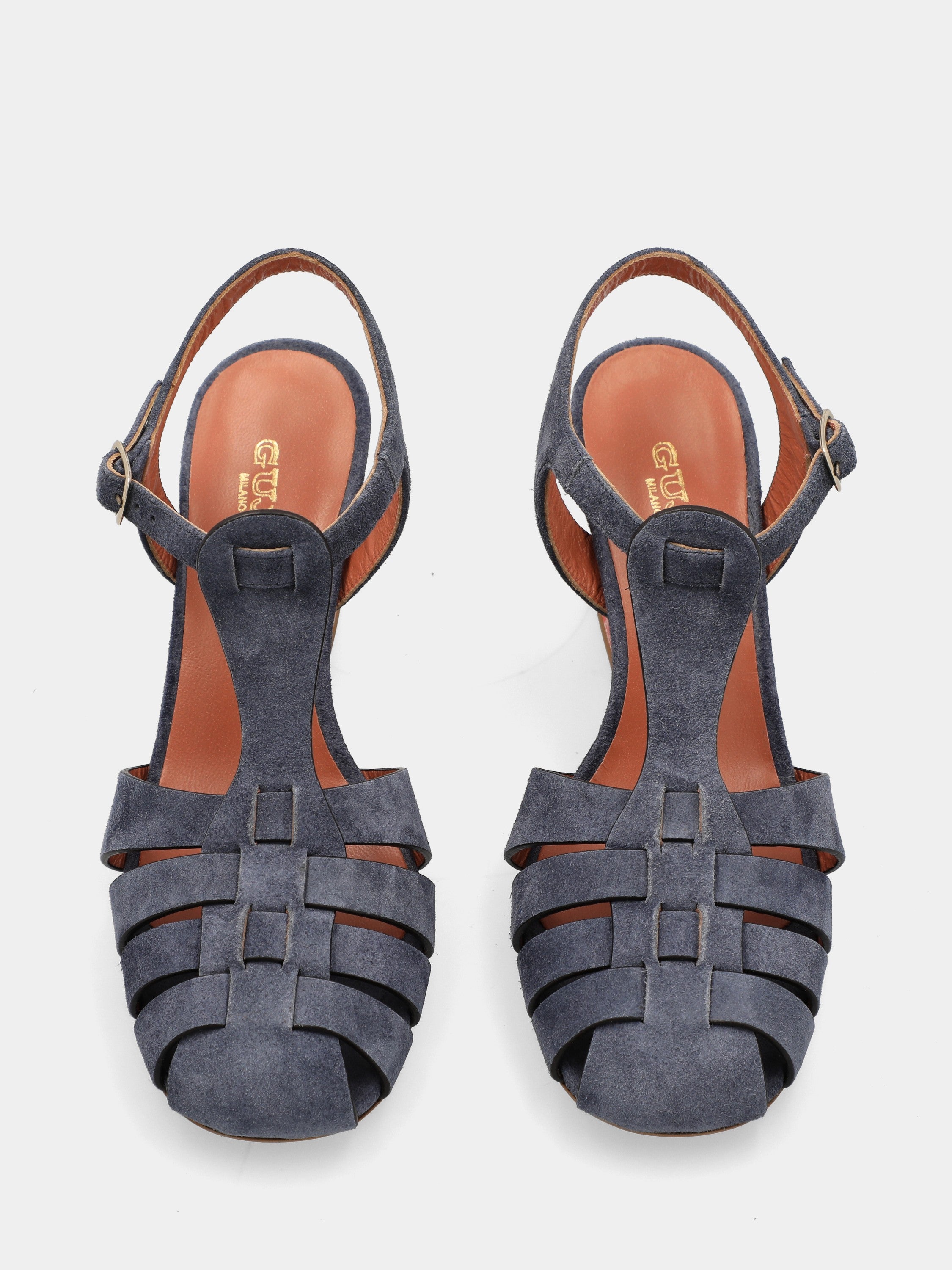 T-Bar-Sandalette aus blauem Wildleder mit 70mm Blockabsatz