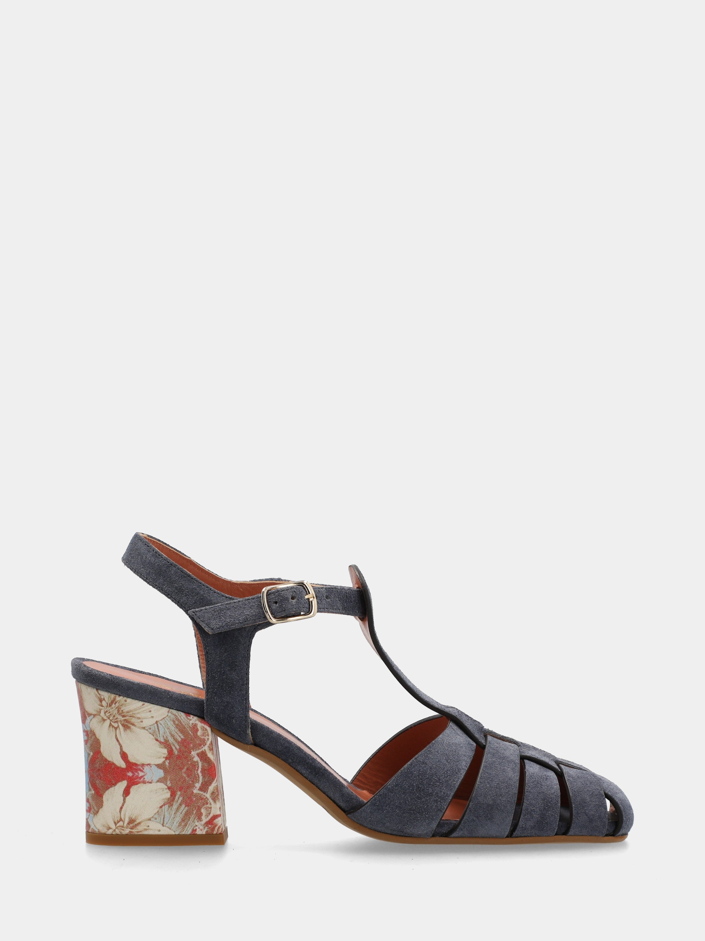 T-Bar-Sandalette aus blauem Wildleder mit 70mm Blockabsatz