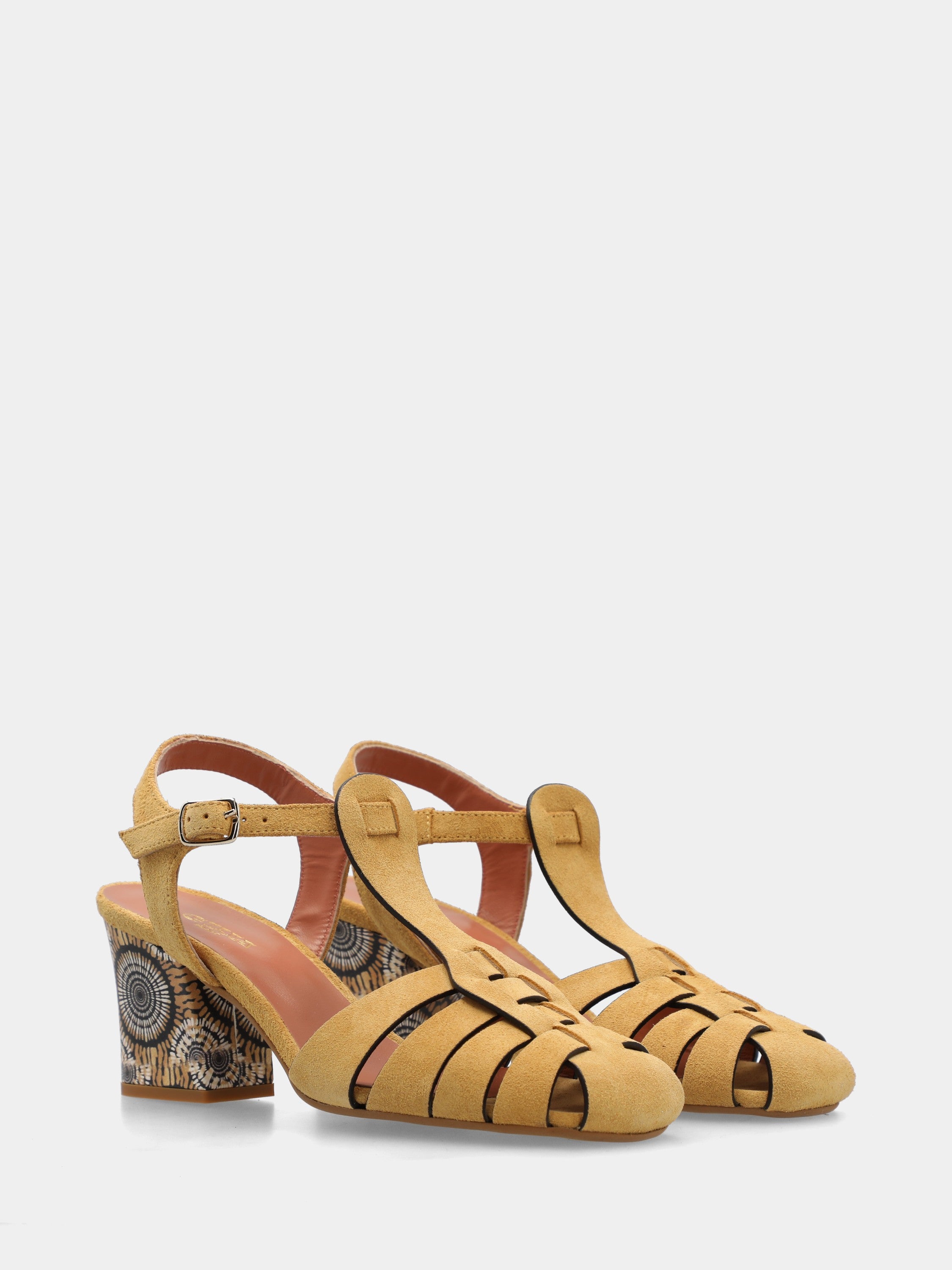 T-Bar-Sandalette aus Wildleder in Senfgelb mit 70mm Blockabsatz