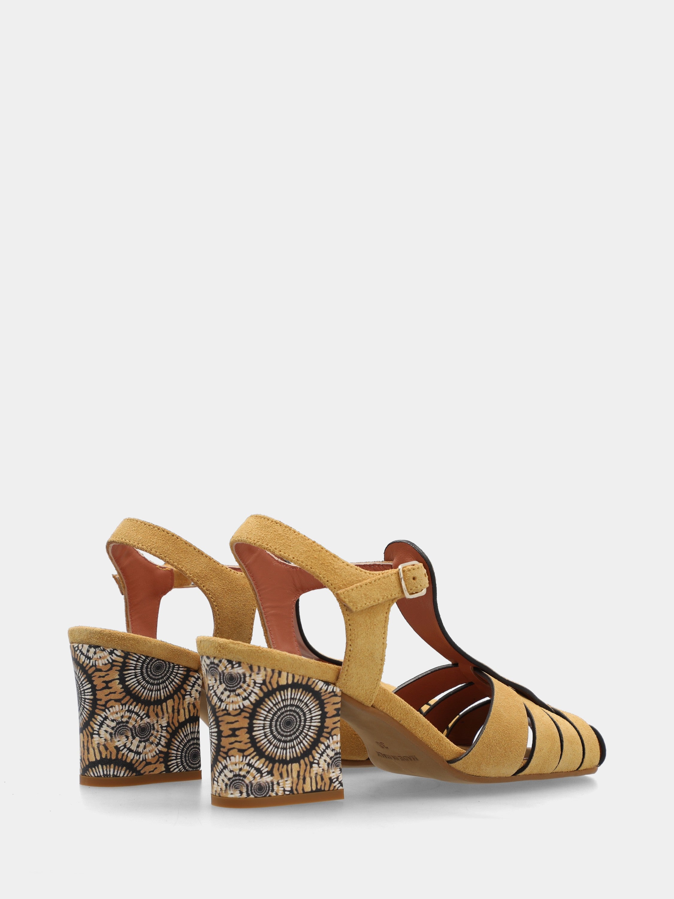T-Bar-Sandalette aus Wildleder in Senfgelb mit 70mm Blockabsatz