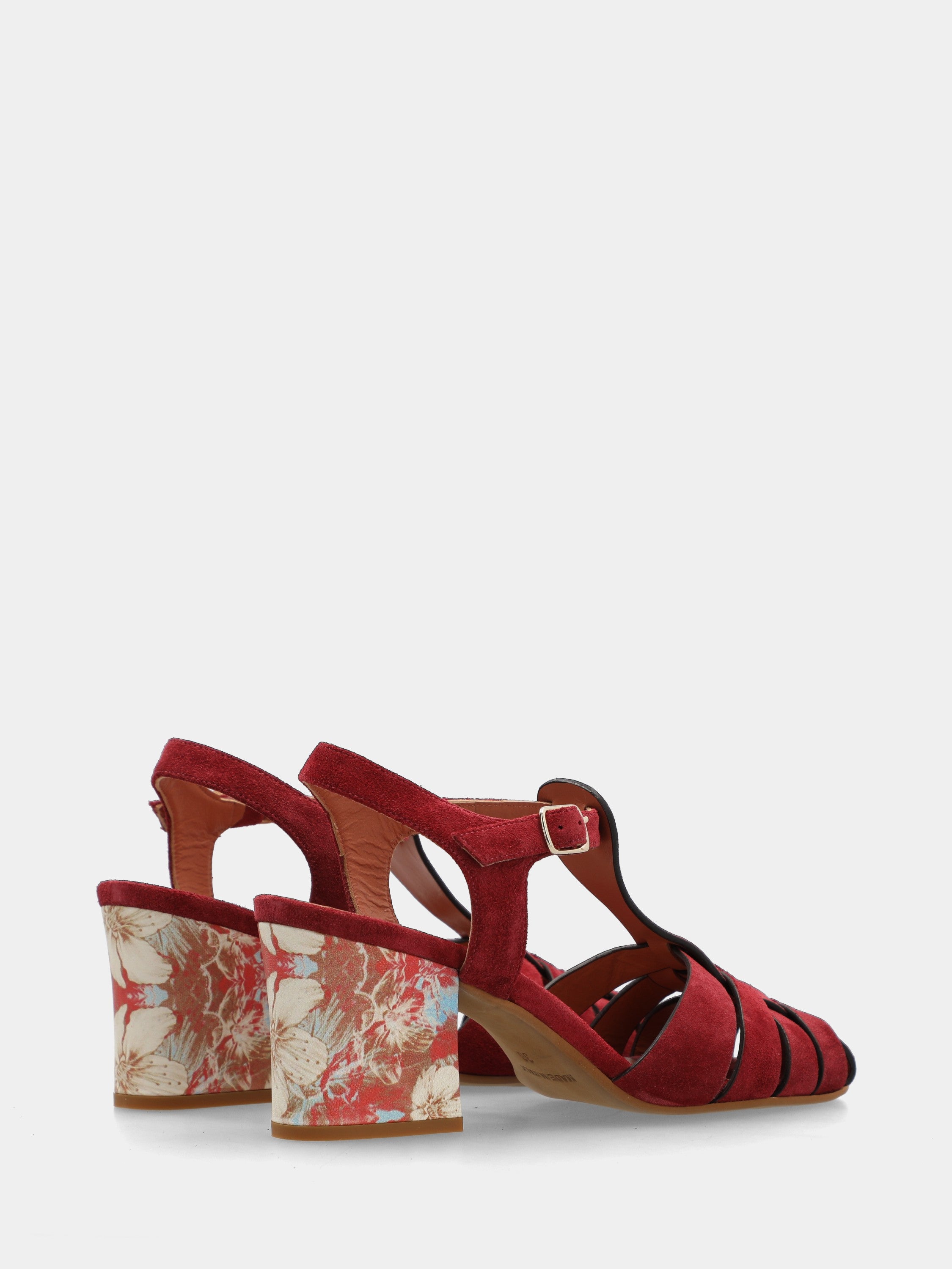 Roter Wildleder T-Riemchen-Sandalette mit 70mm Blockabsatz