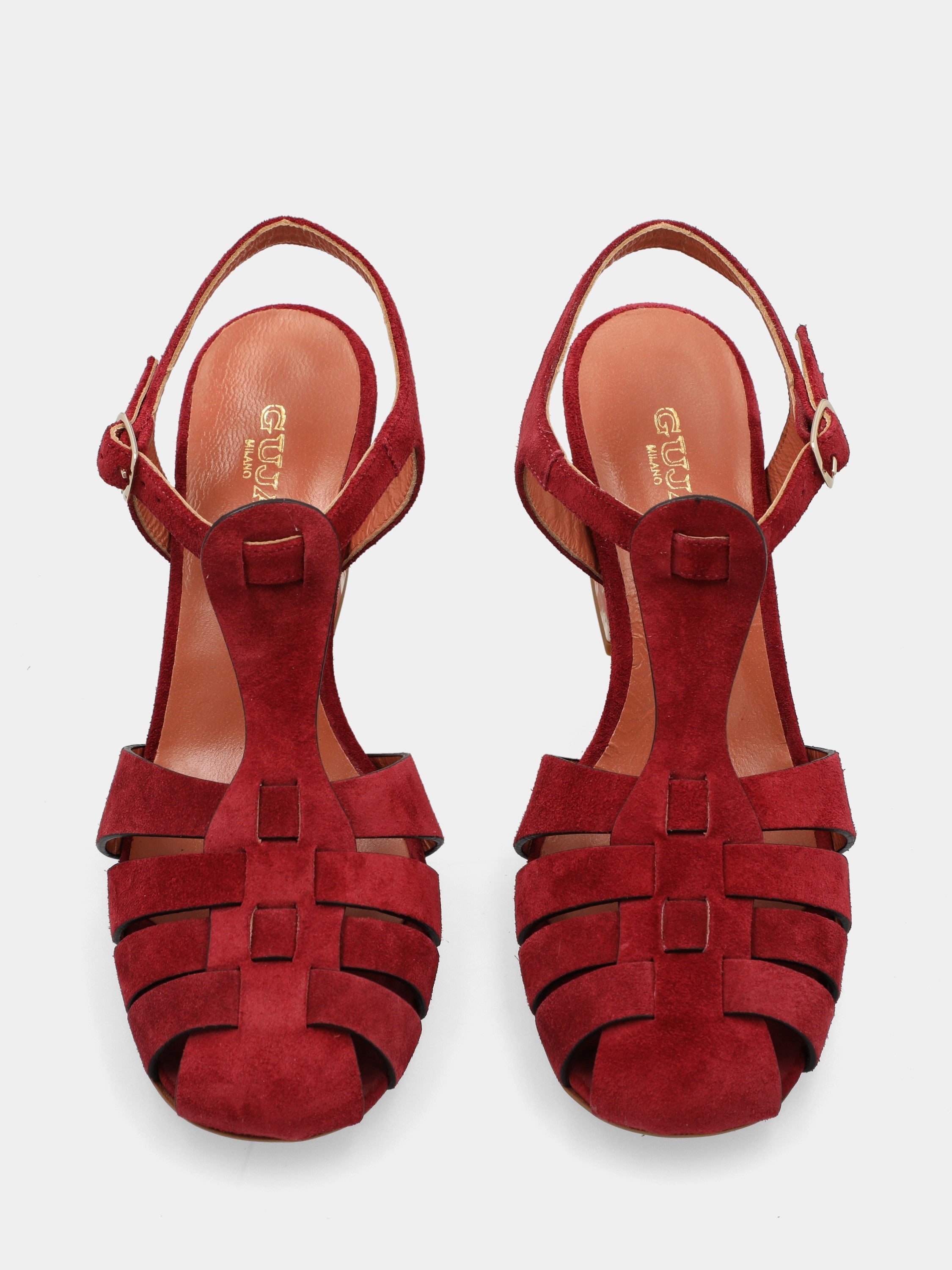 Roter Wildleder T-Riemchen-Sandalette mit 70mm Blockabsatz