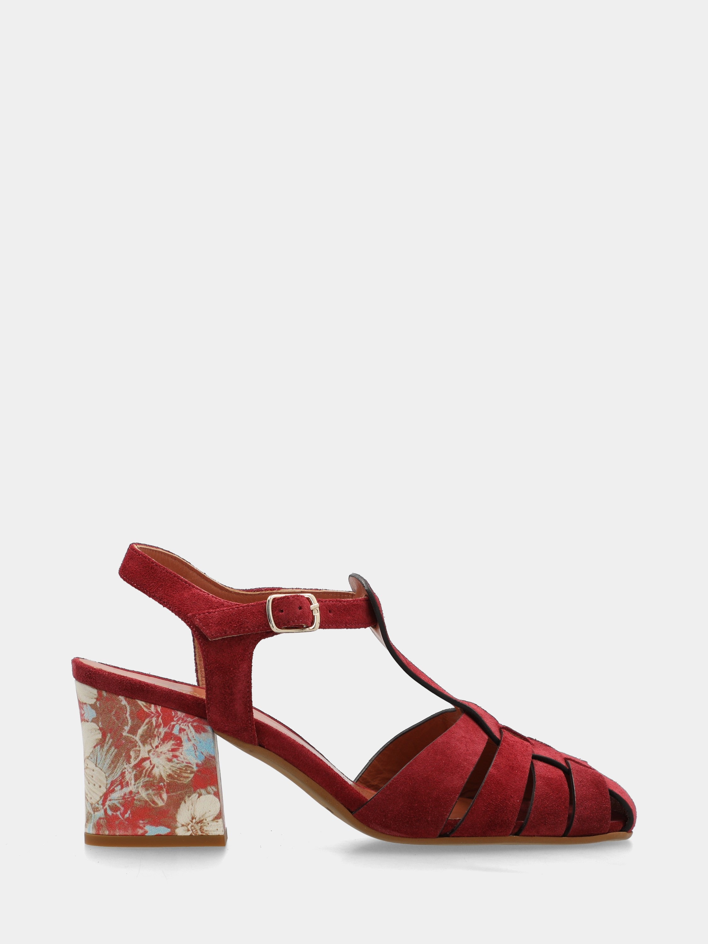 Roter Wildleder T-Riemchen-Sandalette mit 70mm Blockabsatz