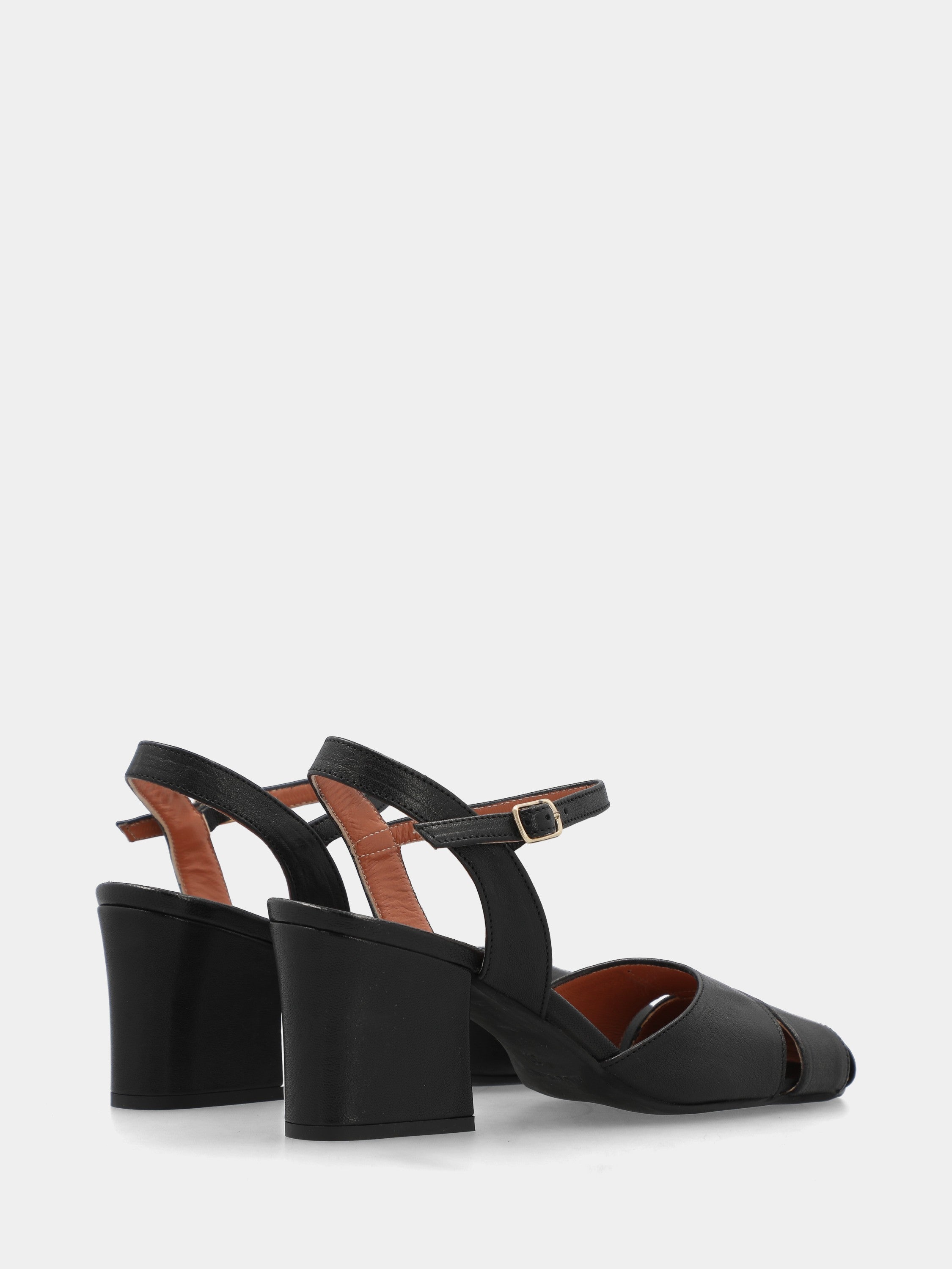 Sandales en veau noir avec talon bloc et brides sur la plante du pied