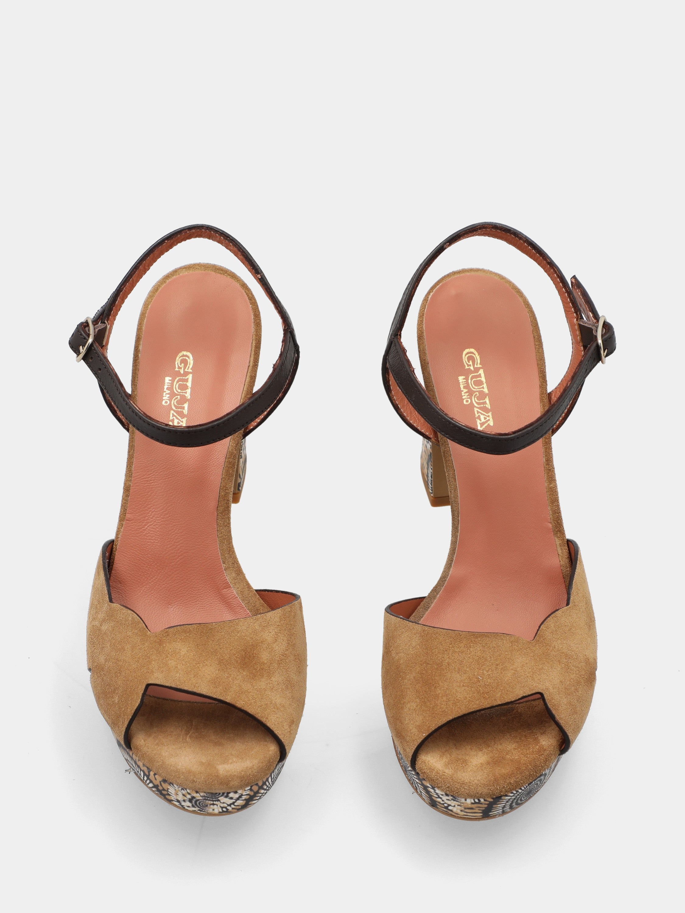 Sandale en suède marron avec plateau de 20 mm et talon aiguille