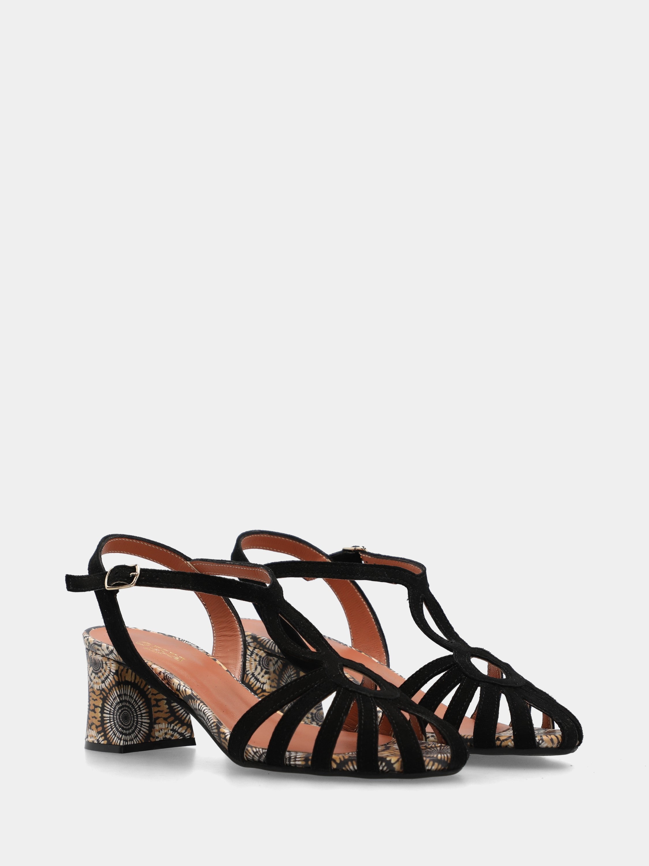 Schwarzer Wildleder-Sandalette mit Blockabsatz und Riemchen in Achtform
